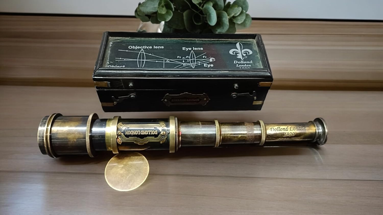 Vintage 1920 Dollond London Brass Telescope with Wooden Box – Antique Collectible