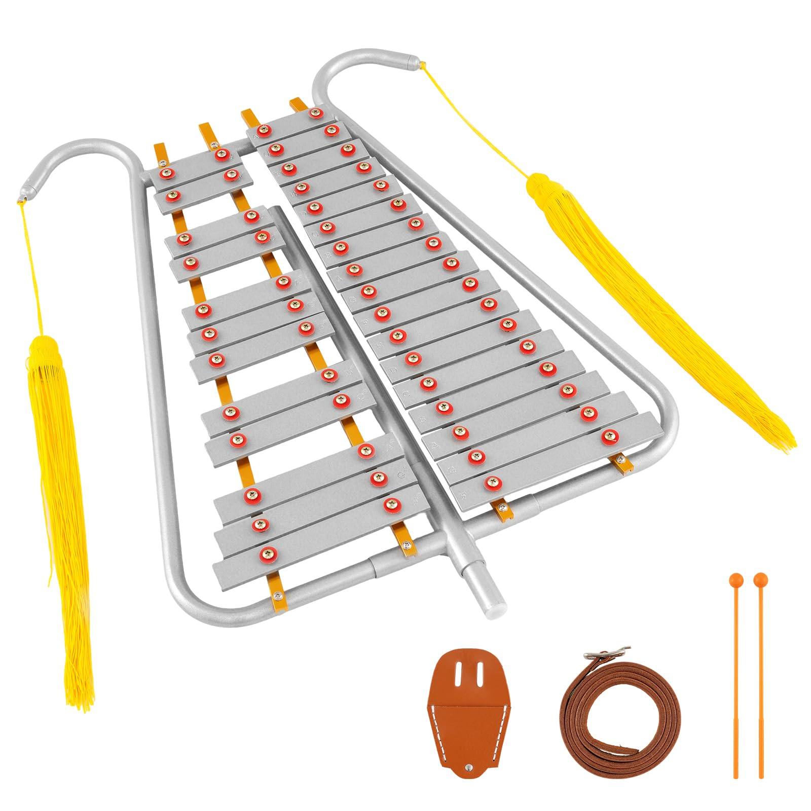 GOPLUS Glockenspiel de Marcha, Lira de Campana de 29 Notas para Banda de Marcha con Teclas de Aluminio, Longitud Ajustable, Correa de Cintura, 2 Mazas, Kit de Instrumento de Percusión para Desfile
