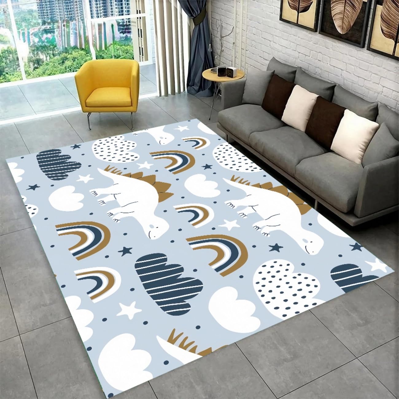Dinosauri Cartoni Animati Gaming Tappeto Per Cameretta Bambini, Grande Tappeto Per Soggiorno, Sala Giochi, Decorazione Della Cameretta Dei Ragazzi Tappetino Antiscivolo, 160x230 cm