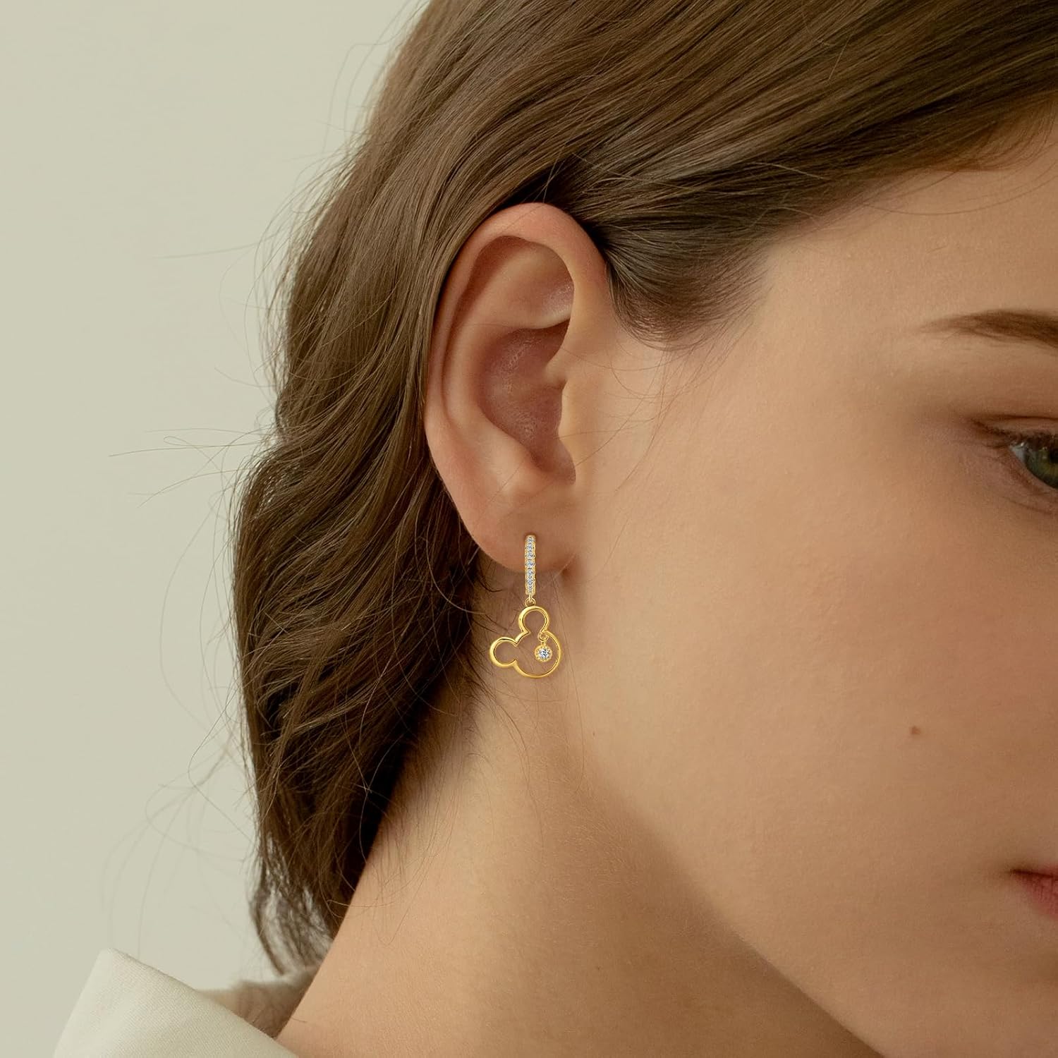 Mouse Earrings for Women Sterling Silver Plated Gold Mouse Dangle Hoop Earrings Sparkling CZ Lucky Cute Mini Earrings Animal Fashion Hypoallergenic Princess Jewelry Gifts for Daughter Birthday - Image 5