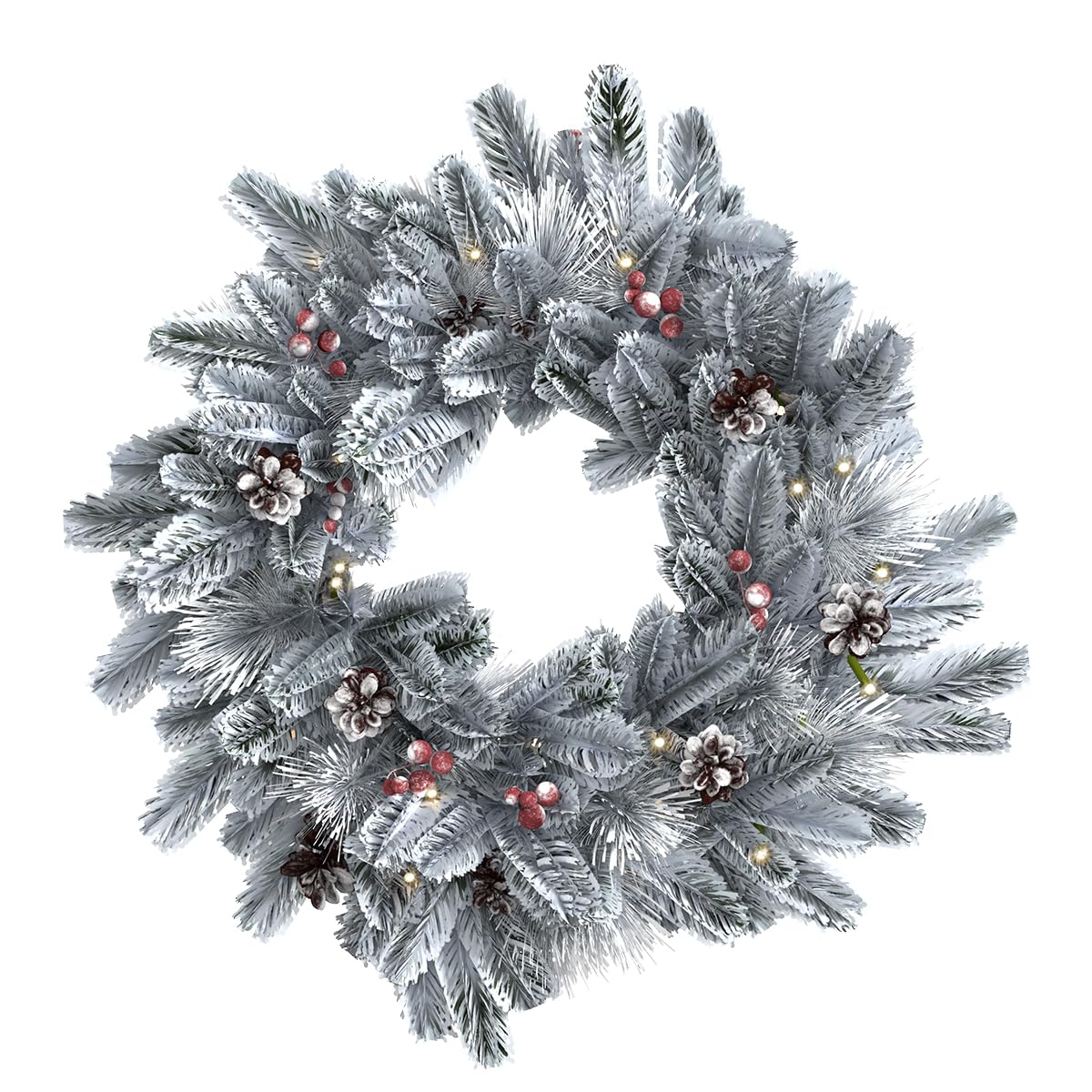 Charles Bentley Indoor Outdoor 60Cm Pre-Lit Red Berry & Pinecone Snowy Wreath from B&Q