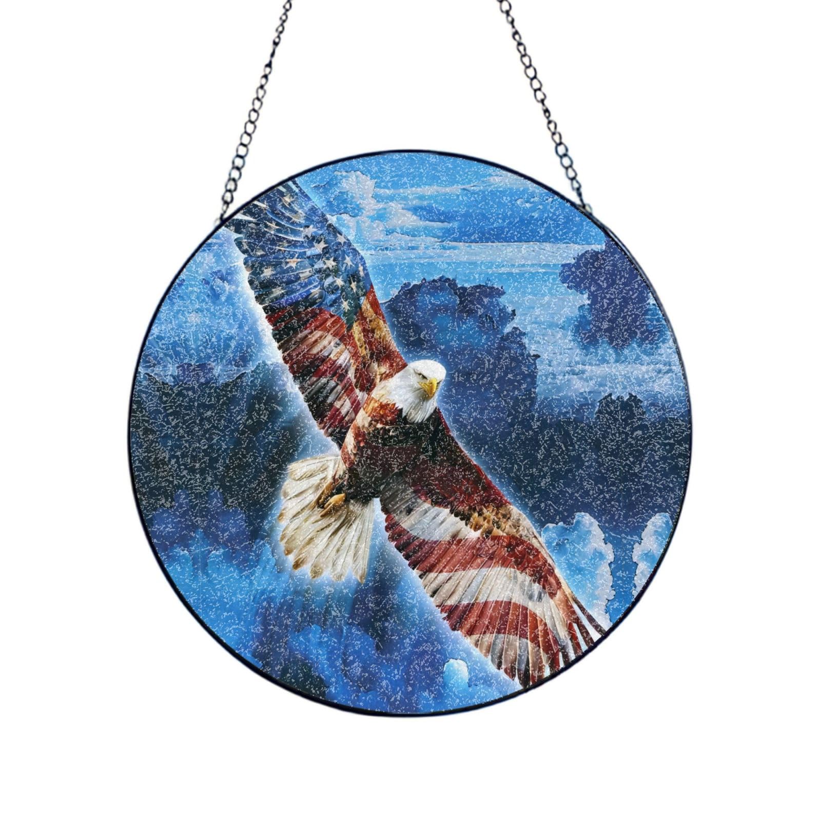 Phayah American Eagle Print Stained Glass Window Hanging Suncatcher For Door Terrace Garden Home Decor Sun Catcher Birthday Gifts For Lovers Dad Mom 4in（10cm）