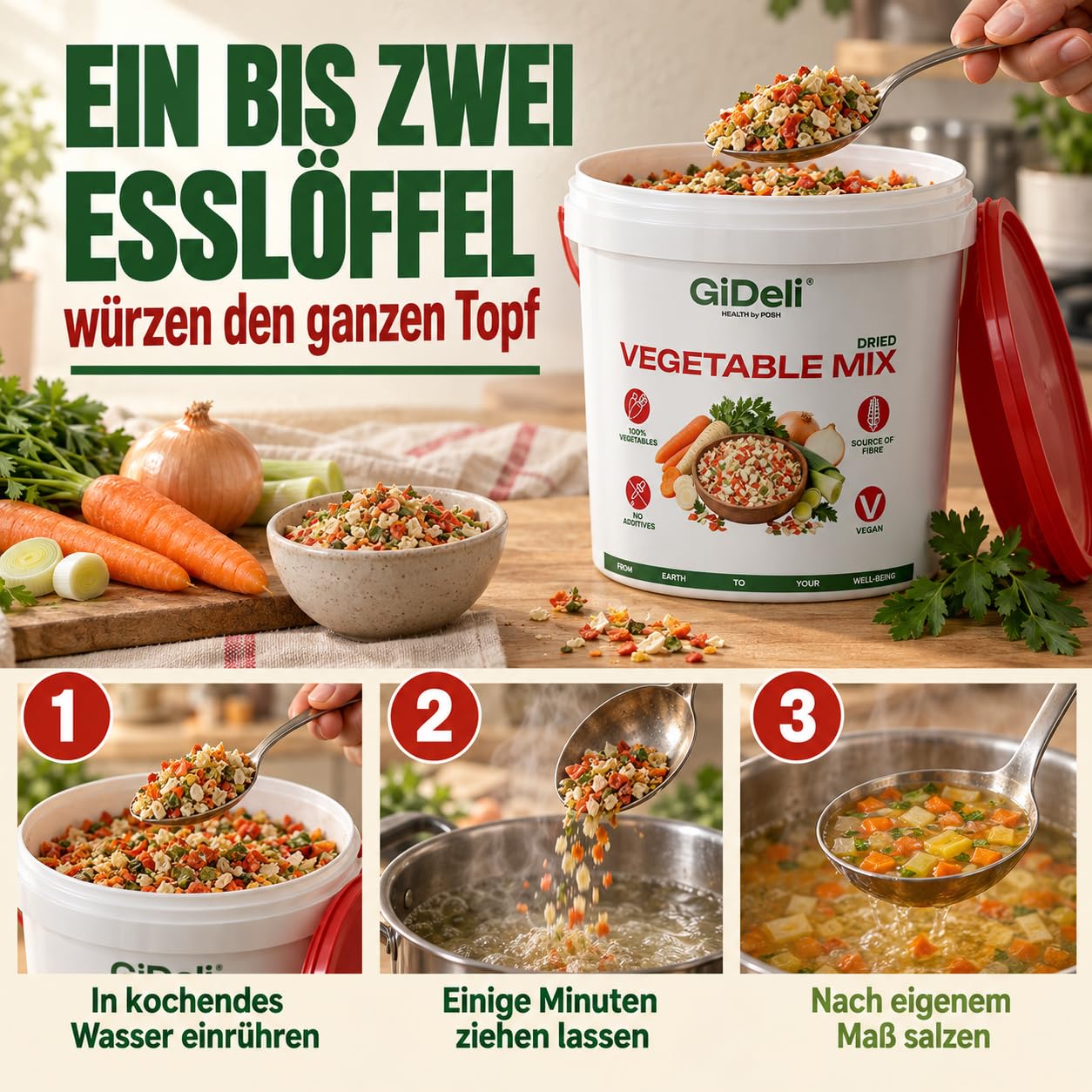 GiDeli Verduras Secas para Sopa 20kg, Verduras para Caldo sin Sal