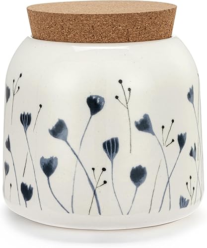 DEMDACO byDesign Serving Collection Blue Wildflowers - Recipiente pequeño de 4.5 x 3.5 pulgadas con tapa de corcho para almacenar galletas