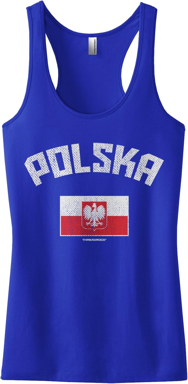 Threadrock Women's Polska Polish Flag Racerback Tank Top