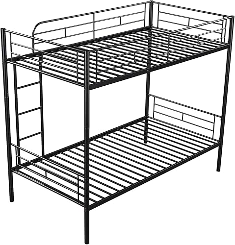 Miniatura 5 de Litera de metal individual sobre individual estructura de metal con barandillas de seguridad y escaleras literas convertibles no requiere caja de