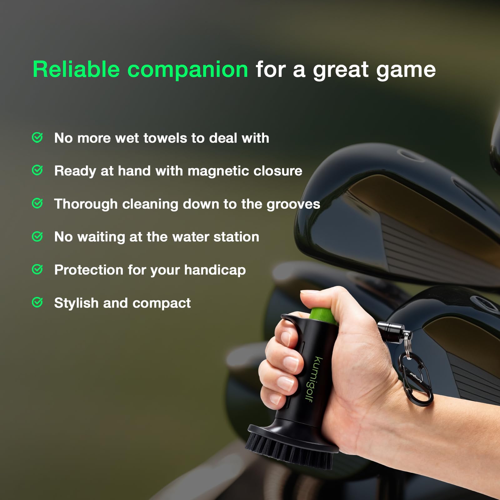 Spazzola d'acqua H3, funzione spray e clip magnetiche, spazzola per mazza da golf e golf club, setole in nylon di alta qualità e resistenti per superfici racchette, scanalature