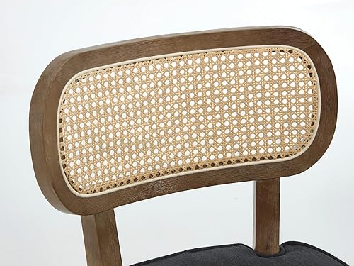 Miniatura 4 de Juego de 2 sillas de comedor de ratán estilo granja, sillas modernas de madera para cocina y comedor con respaldo de caña, cómodo asiento tapizado