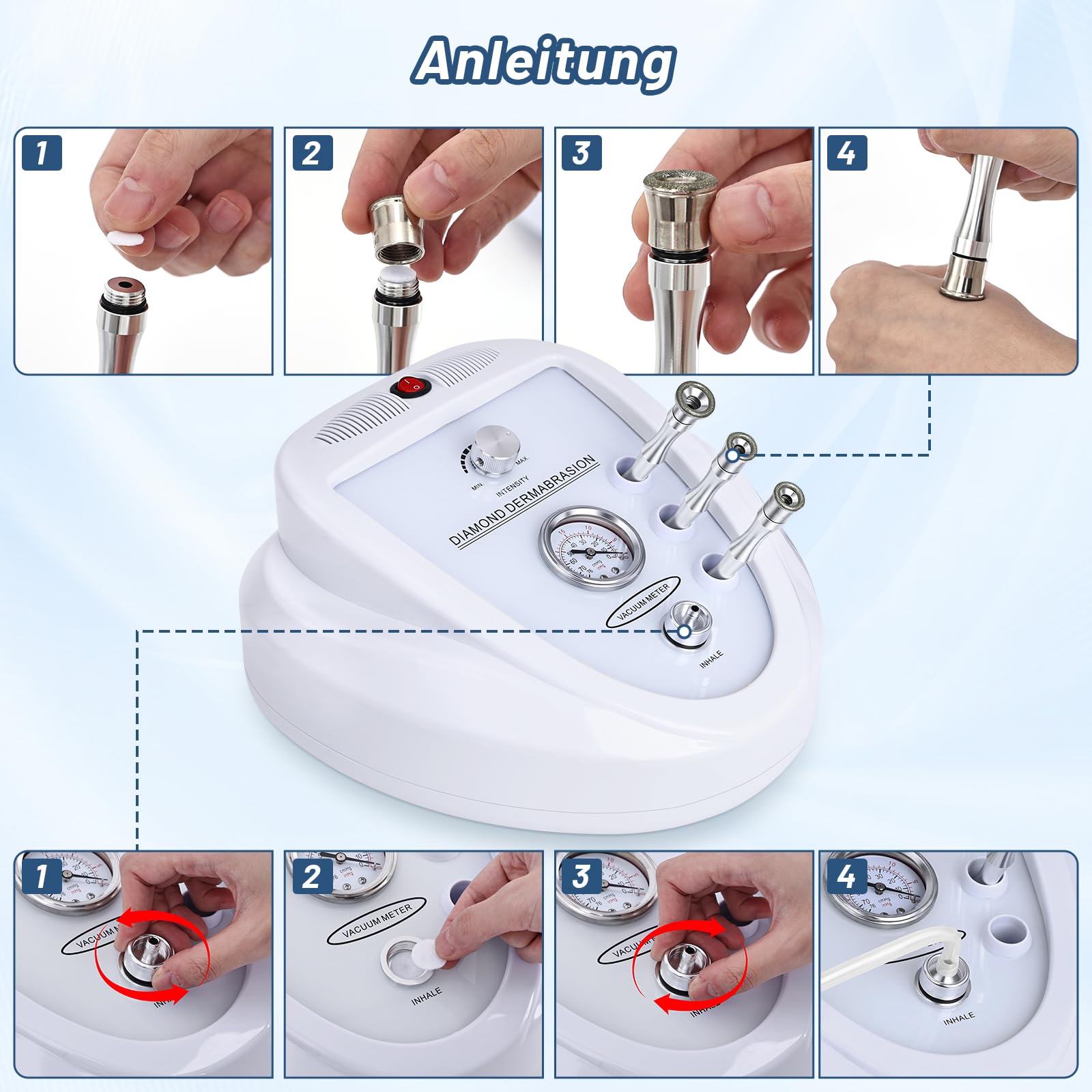 Yofuly Diamant Mic roderrmabrasion Gerät, 3 IN 1 Professionelle Mik roderrmabrasionsgerät Der mabrasion Maschine 65–68 cmHg Saugkraft, Gesichtspflegegeräte für den Heimgebrauch