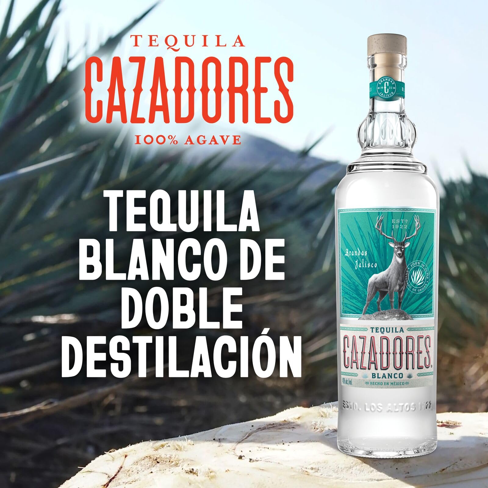 CAZADORES Tequila Blanco, 40% vol., 70 cl / 700 ml, Alcohol Doblemente Destilado Elaborado con 100% Agave Azul Weber
