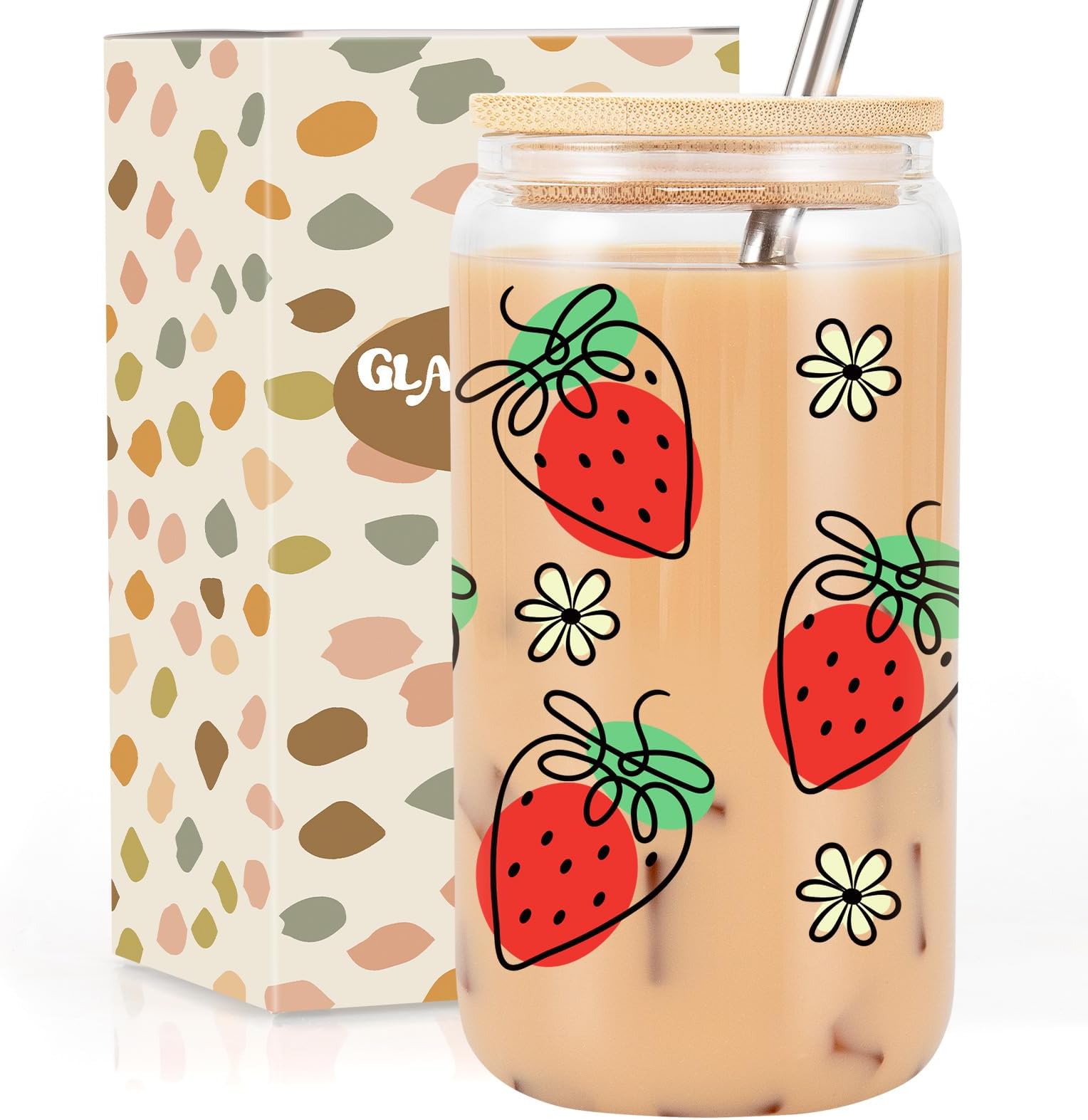 GSPY Cute Glass Cup, Iced Coffee Cup, Aesthetic Cup