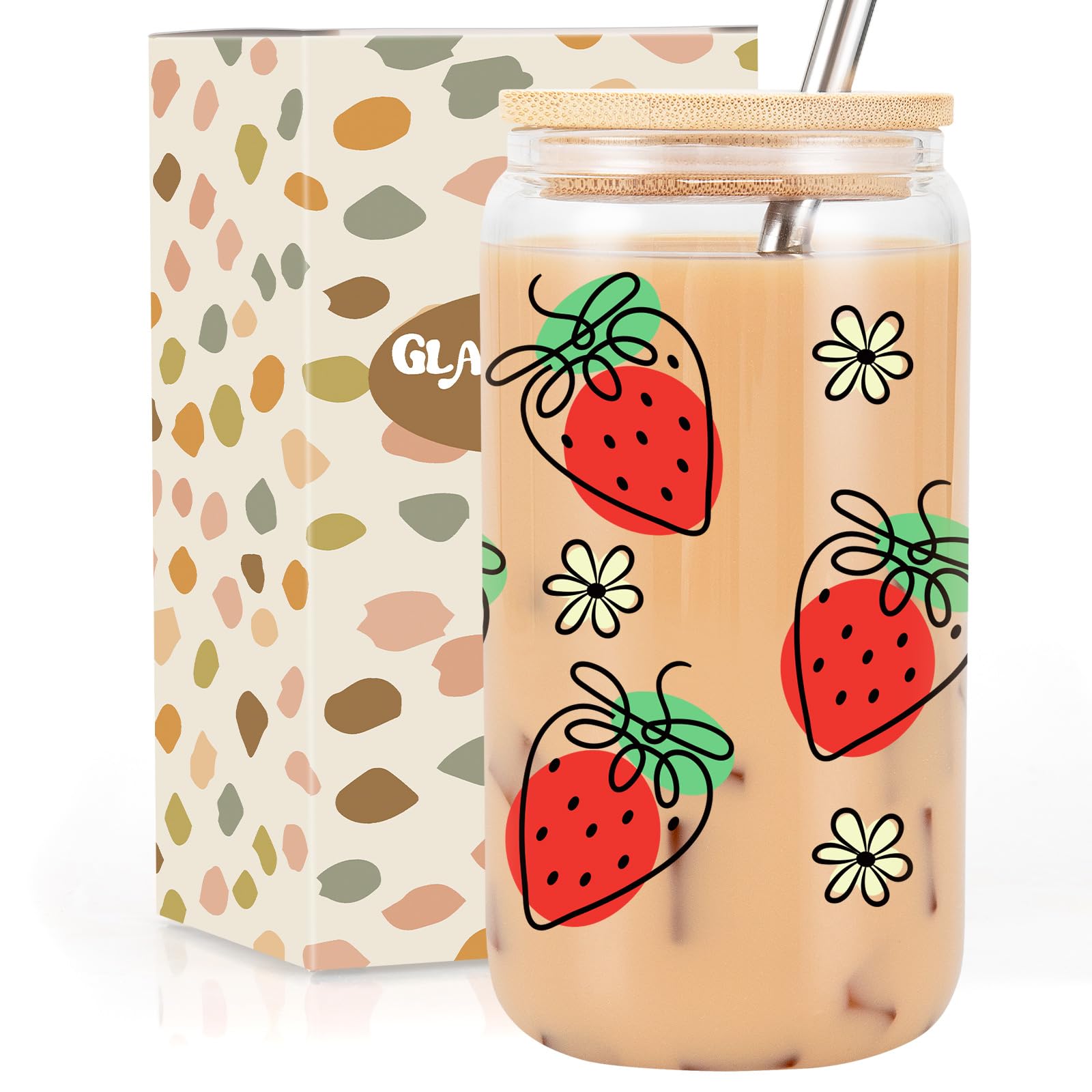 GSPY Cute Glass Cup, Iced Coffee Cup, Aesthetic Cup