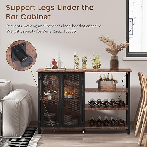 Miniatura 5 de Oqefuoe Gabinete de bar gabinete de vino con luces LED para licor y vasos gabinete de barra de café gabinete de licor con estantes de almacenamiento