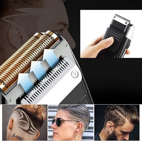 Miniatura 2 de Afeitadora de papel de aluminio, 2 en 1 de doble hoja recargable, afeitadora eléctrica para hombres, de bajo ruido, potente lámina eléctrica y