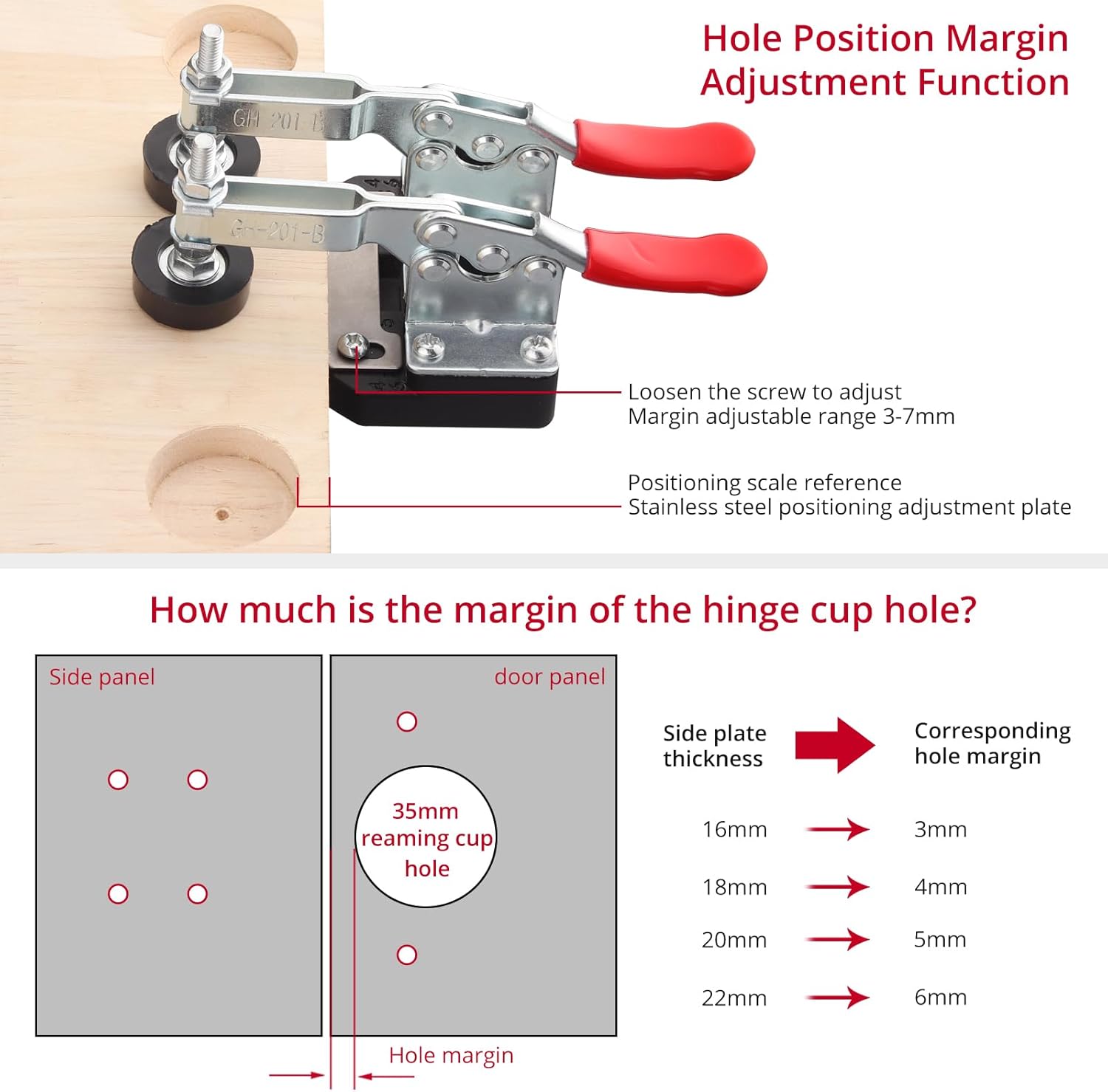 XUNTOP 35mm Concealed Hinge Jig, Aluminum Alloy Cabinet Hinge Jig, Double Clip Fixed More Stable, Precision Door Hinge Tool for Wood Furniture Door Cabinets