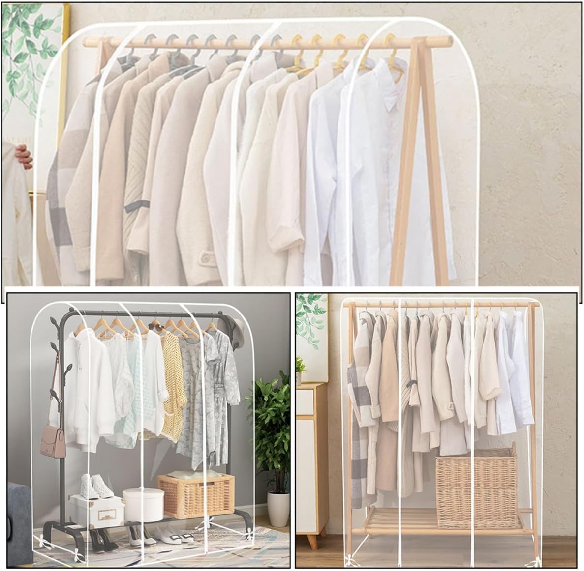 Gadpiparty Clear Garment Rack Cover with Zipper Double Rod Transparent Clothing Protector for Home Bedroom Lightweight Portable Storage Bag for Hanging Clothes Dustproof Organizer