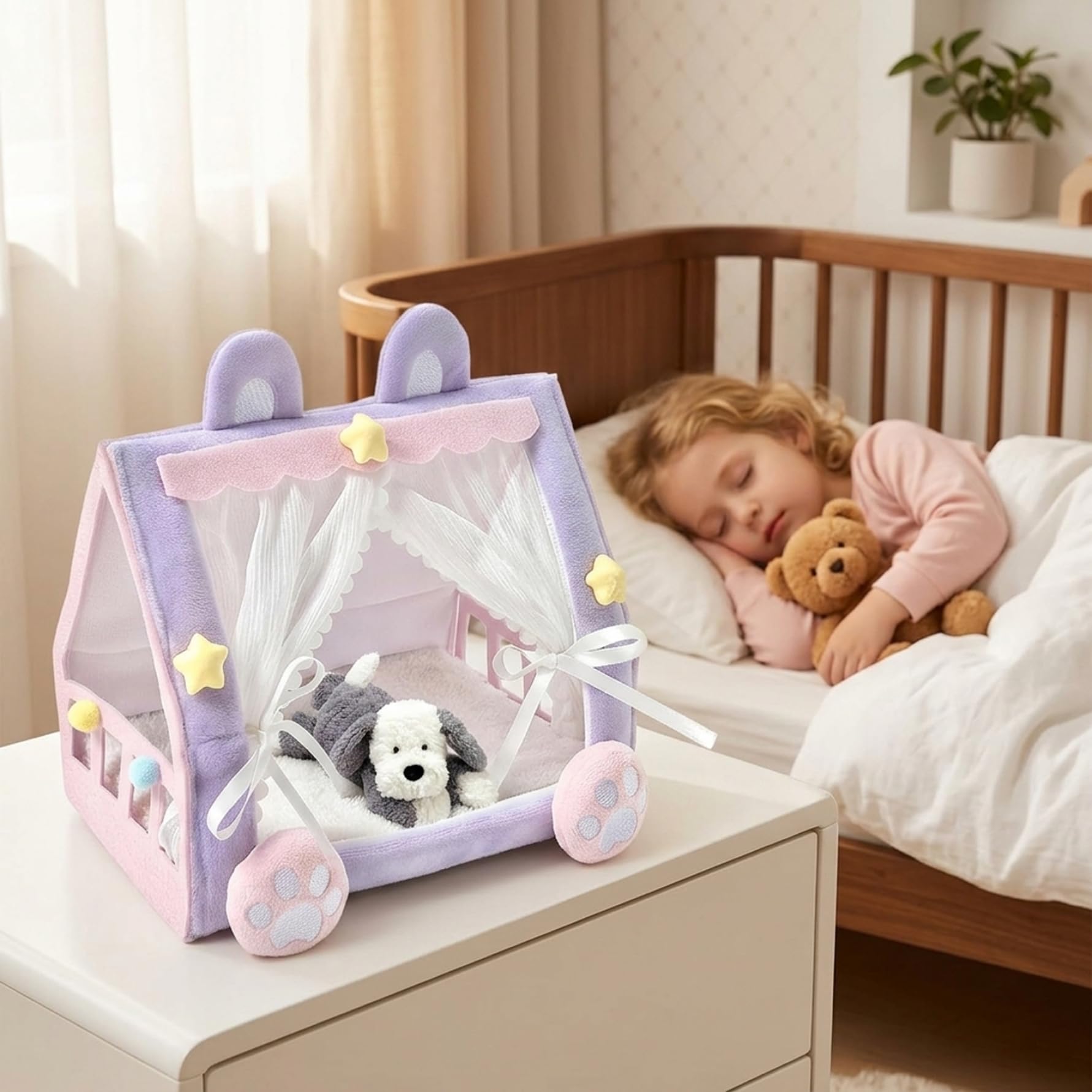 Berceau et lit de poupée pour bébé, Tente de poupée Adorable Faite à la Main avec Un Design rêve pour Exposition poupées, Jouet Berceau Miniature Confortable pour Accessoires Maison po
