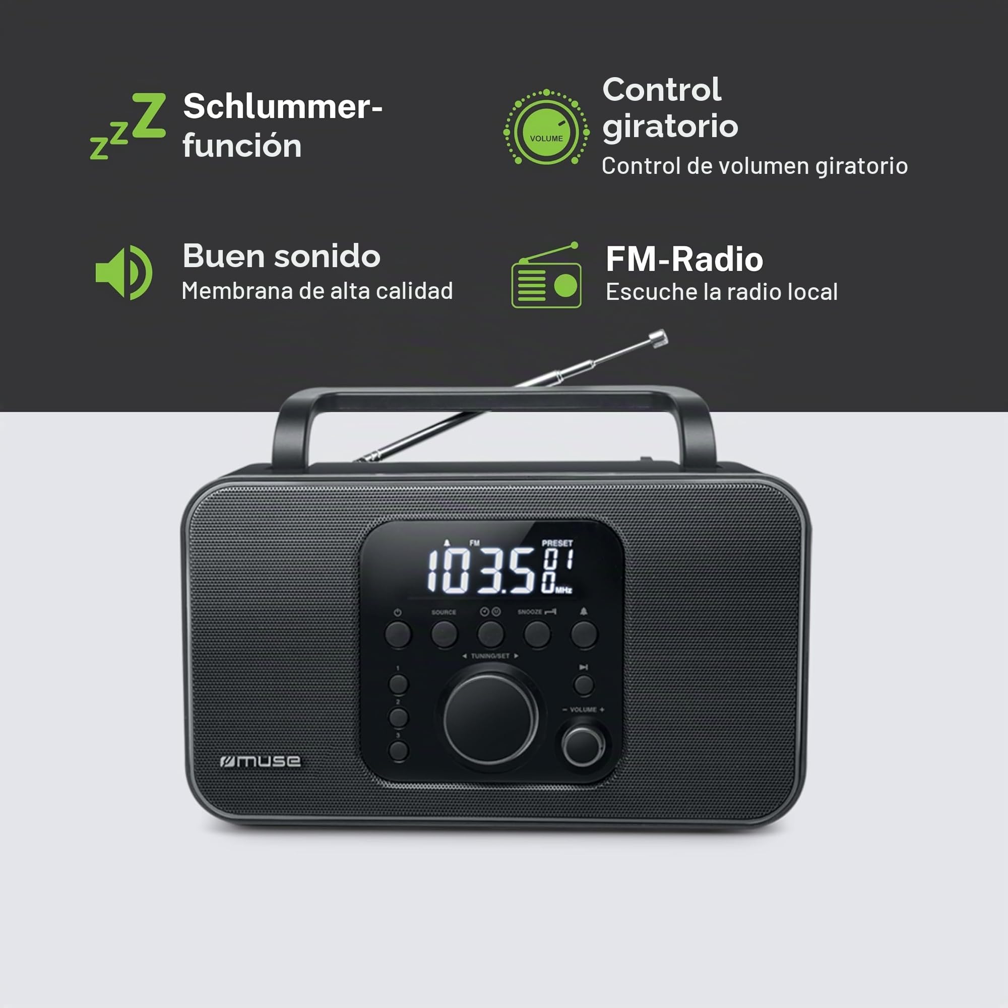 Muse M-091 R - Radio (Portátil, Digital, AM,FM, LCD, Blanco, Negro)