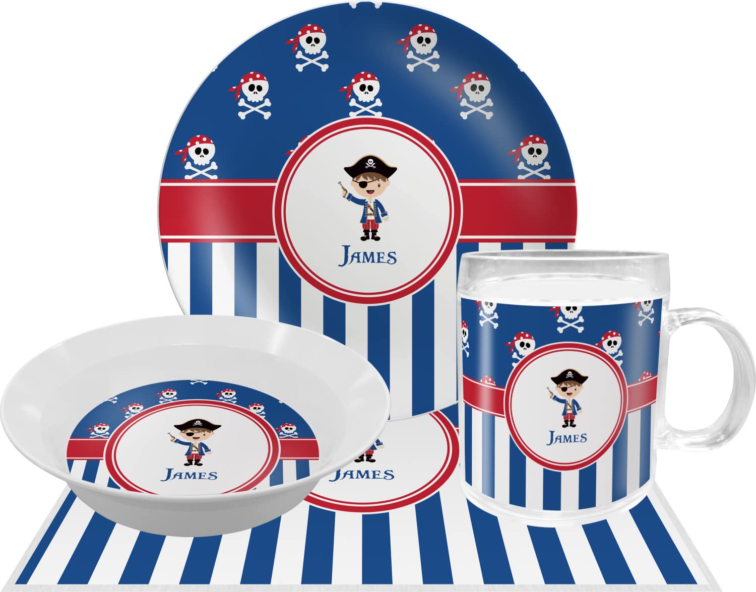 Personalized Blue Pirate Melamine Bowl - 12 oz