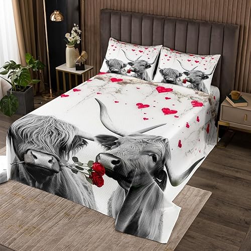 Erosebridal Colcha romántica con diseño de vaca, diseño de corazón rojo, árbol de San Valentín, diseño de árbol de San Valentín, diseño floral de