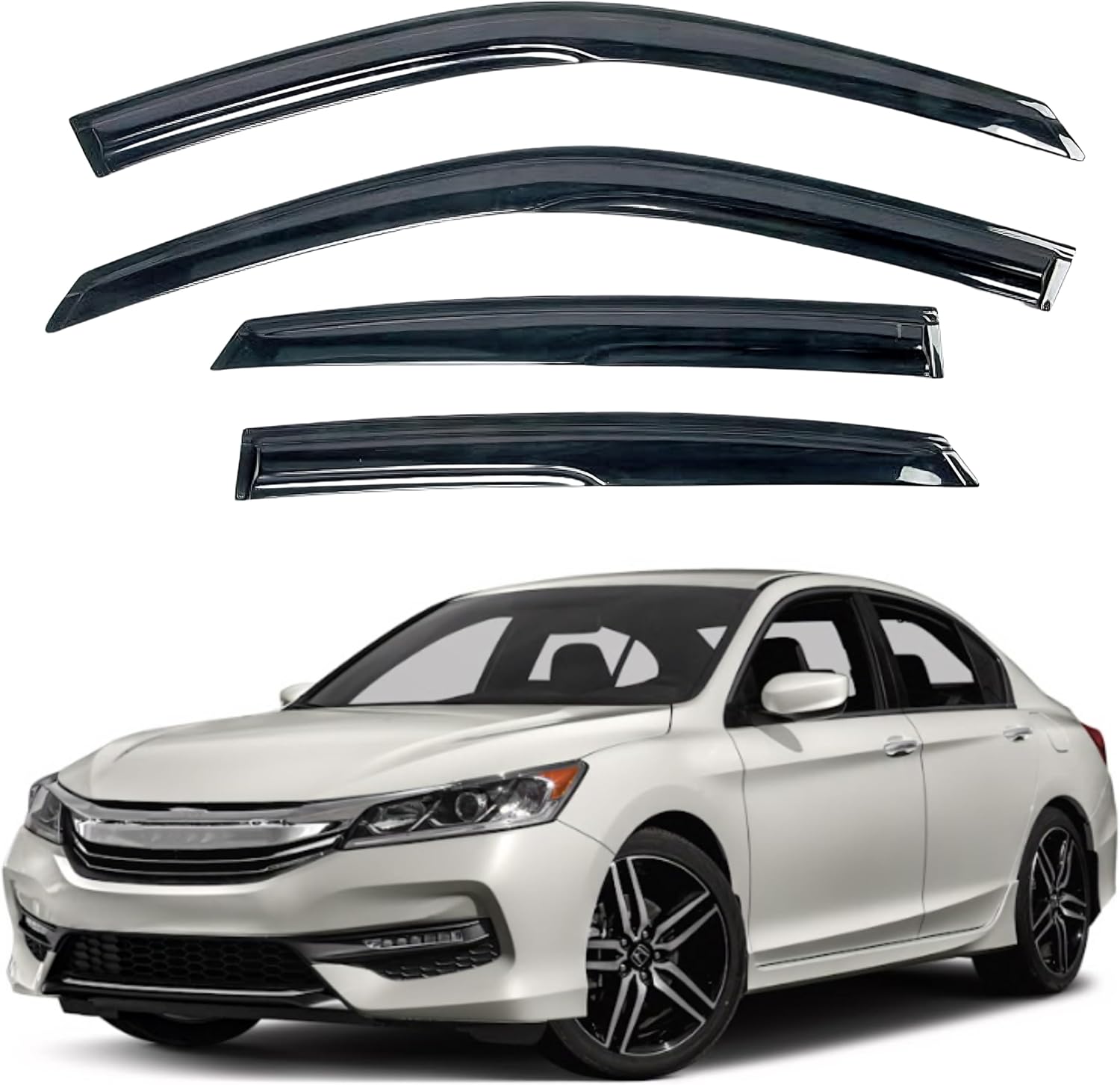 assorted Rain Guard lot of 4 Side Window Vent Deflectors Tape-On Mugen Style, 2013 2014 2015 2016 2017 13-17 Accord Sedan