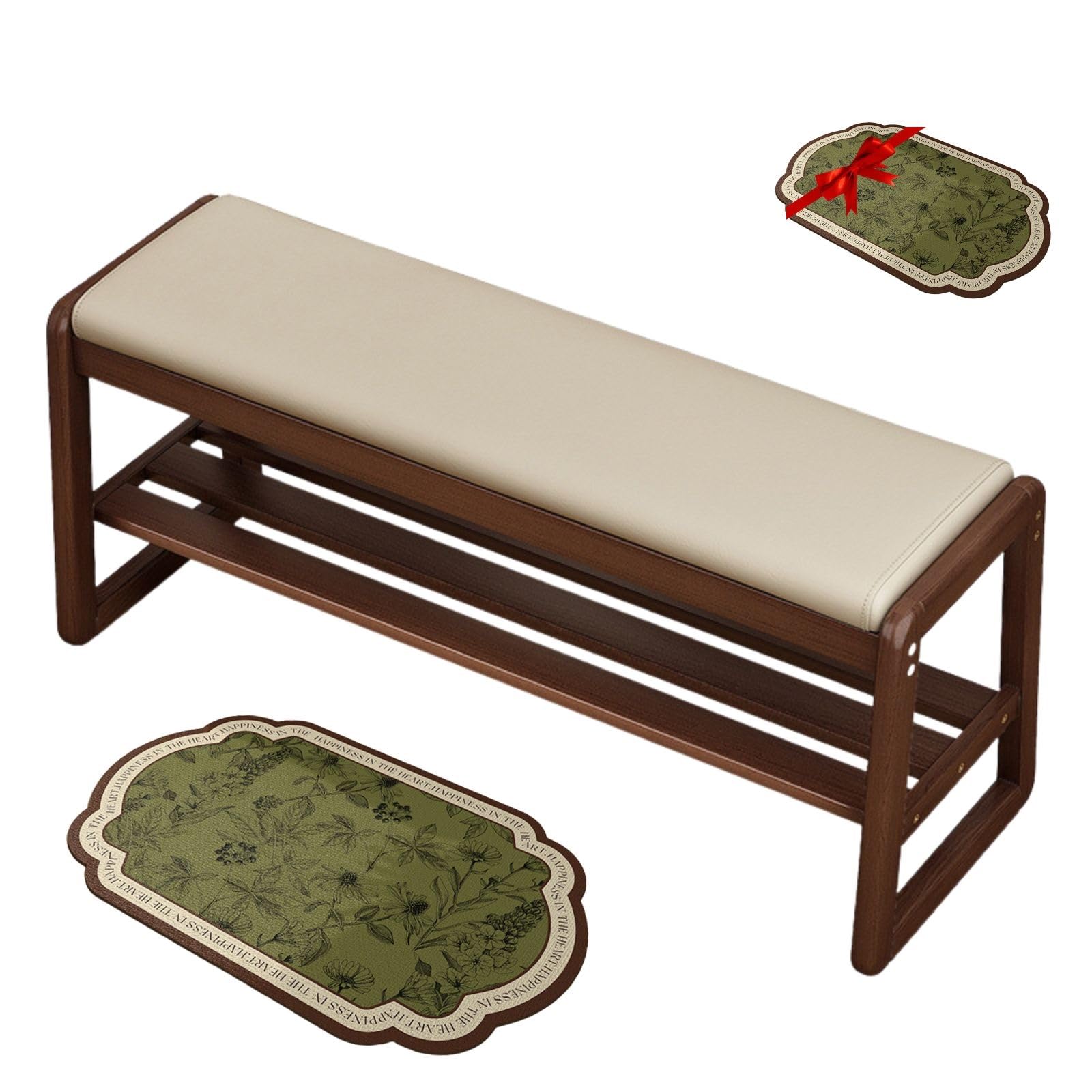 SVFOEBJM Shoe Bench Storage with Seat Farmhouse Solid Wood Bench, Shoes Rack Small Long Rustic Storage Entryway for Indoor, Bedroom,Dining Room, Living Room and Hallway(Simple cream,55cm/21.7in)