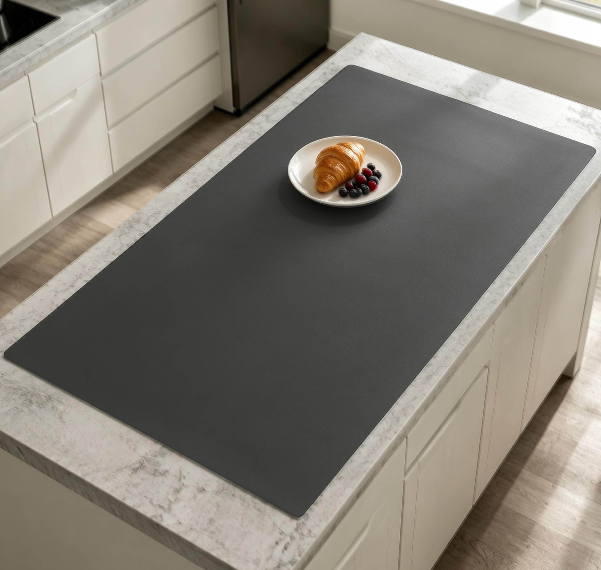 Extra Large Silicone Mat for Kitchen Counter, 40''x32''(100cmx80cm) Non-Slip Heat Resistant Countertop Protector, Waterproof Durable Kitchen Mat for Countertops, Dark Gray