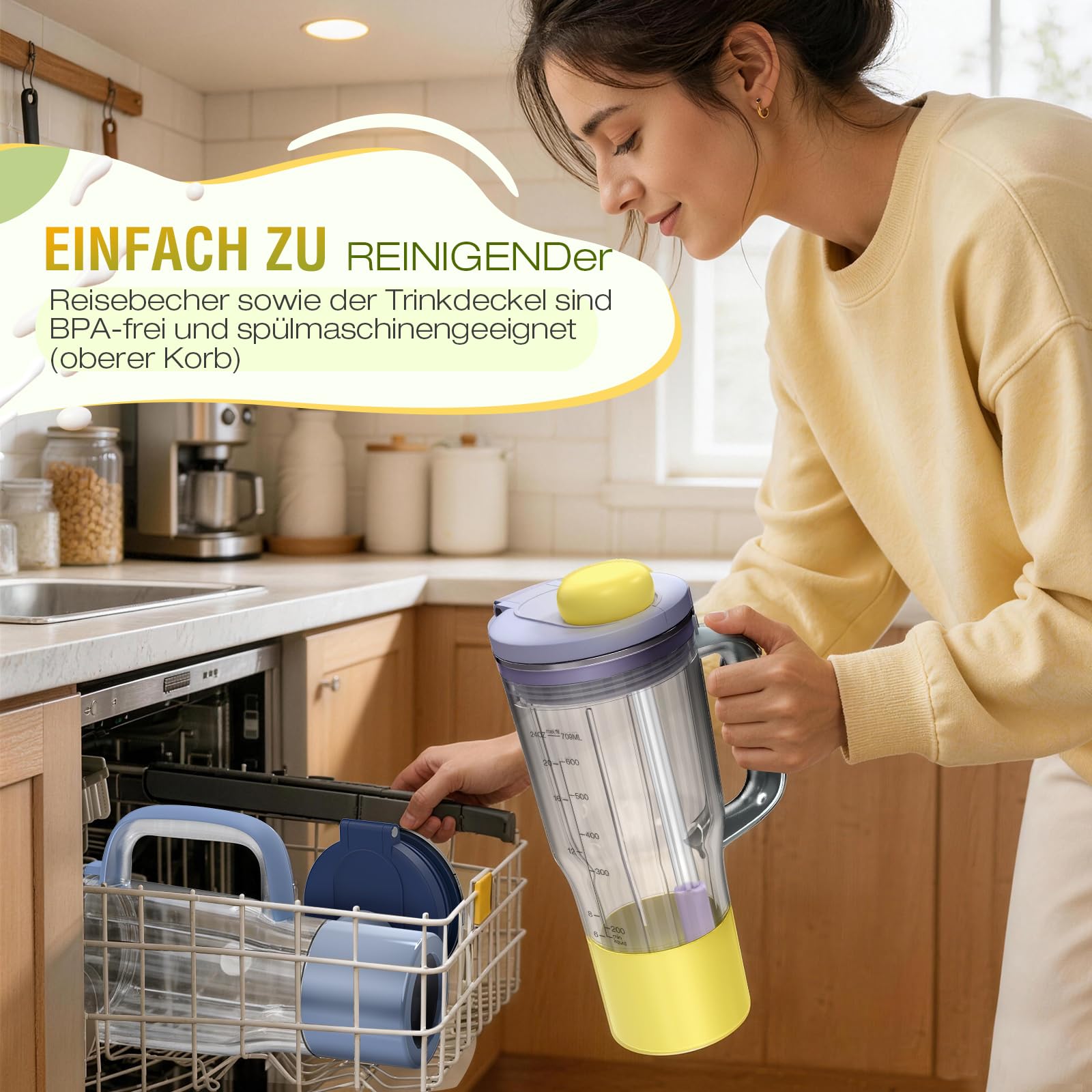 710 ml Reisebecher Ersatz für Ninja BlendBOSS Mixer | Persönlicher Smoothie-Becher mit Ausgussdeckel und abnehmbarem Strohhalm, kompatibel mit Ninja DB351 DB301 Serie (Cyberspace)