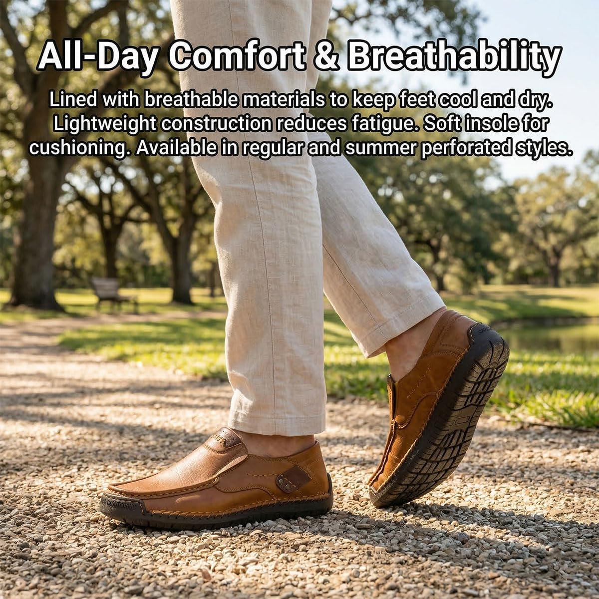 2026 Upgrade Men's Breathable Comfort Slip-On Leather Casual Moccasin Loafers for Driving, Lightweight Vintage Flats Handmade Leather Shoes for Walking Business Travel