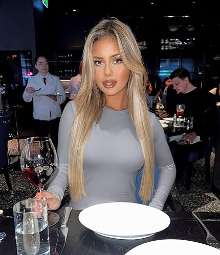 Miniatura 4 de OQQ - Camiseta de manga larga para mujer, cuello redondo, elástica, ajustada, camiseta para usar en capas, trajes informales, 3 unidades