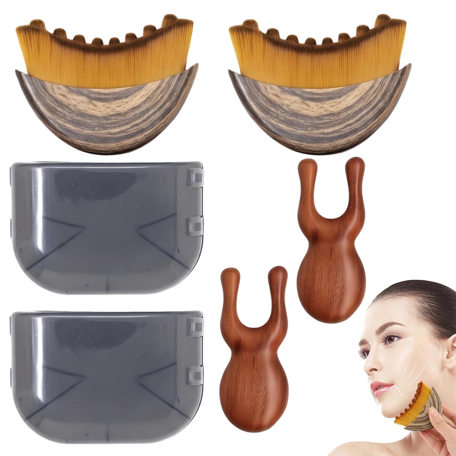 Lymphatic Face Brush,Facial For Lymphatic Drainage,Lymphatic Contour Face Brush,Drainage,Contour Face For,Gua Sha (2+2 Items)