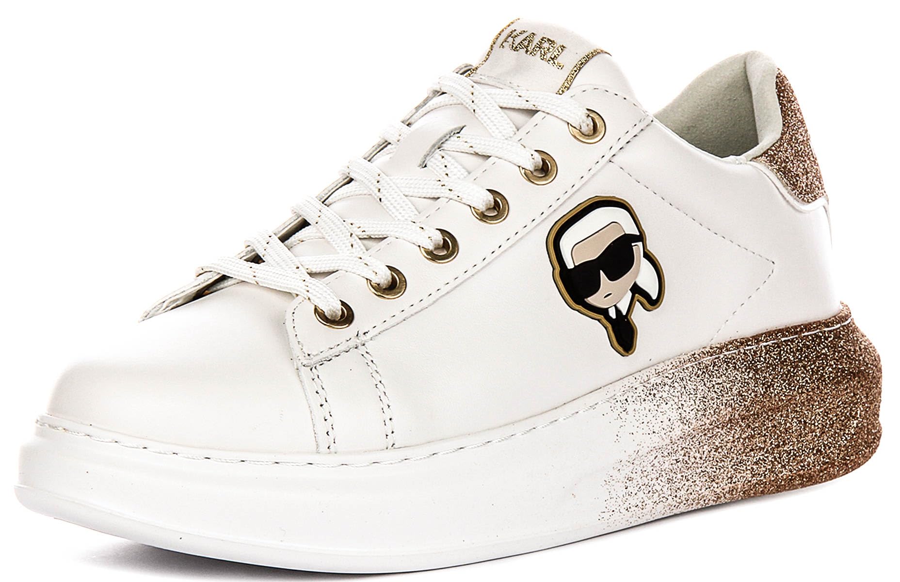 KARL LAGERFELD Kapri Ikon Turnschuhe mit Glitzer Farbverlauf, Weiß