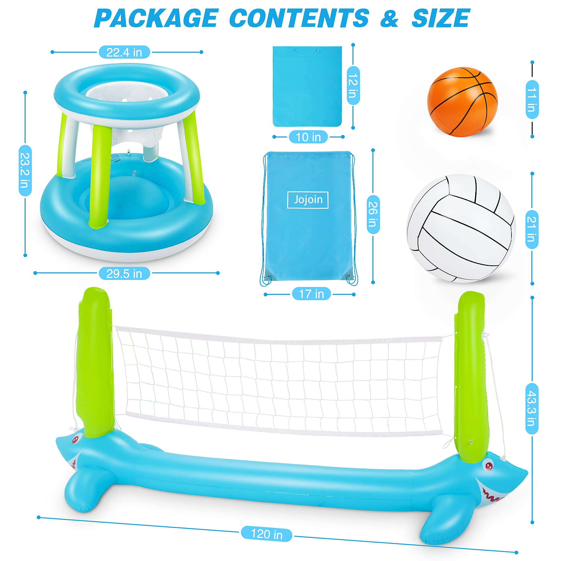 Voleibol de Piscina de Verano - Juego de Voleibol Inflable Incluyen Redes de Voleibol y Aros de Baloncesto Apto para Adultos y Niños para Deportes Acuáticos - (304 x 110 centímetro) Marca: Jojo