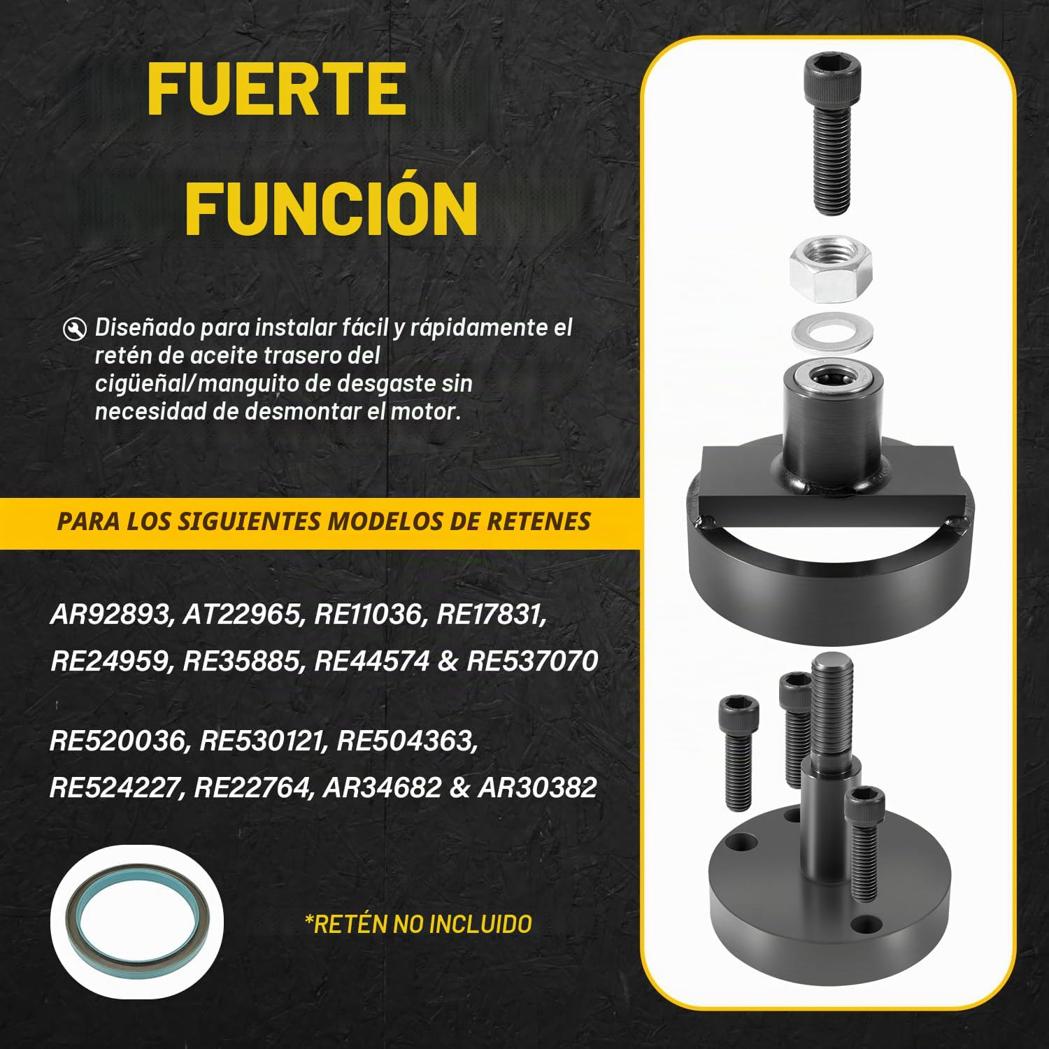 JT30040B Instalador de Retén Principal Trasero de Cigüeñal, Compatible con John Deere 4045 152 164 180 202 219 239 329 359 414 Herramienta de Instalación de Motor, Reemplazo para JT30040, KCD10002A
