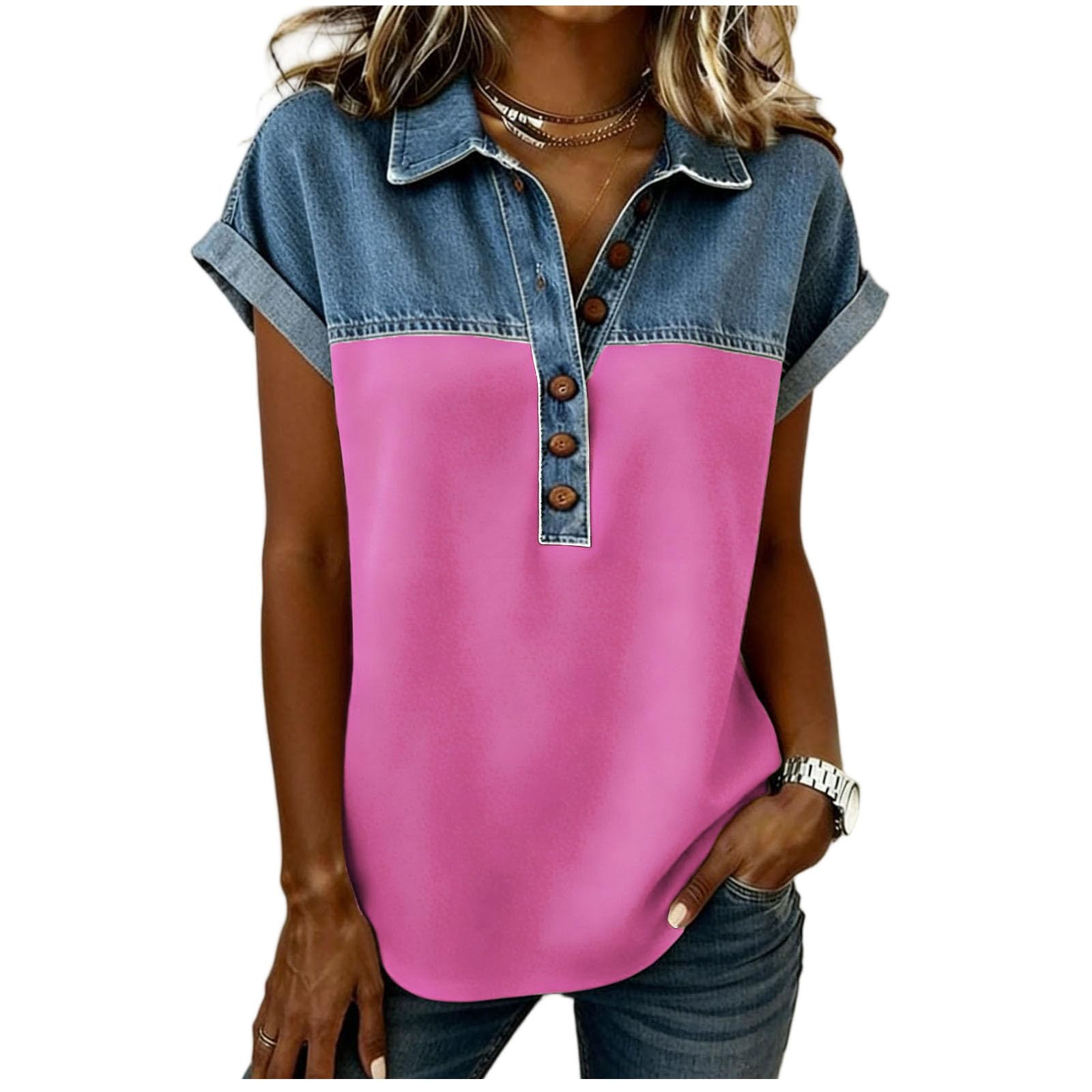 Poloshirt Damen Kurzarm Sommer Poloshirts Ausgefallene Polo Shirts Mode Oberteile Polohemd Lang Freizeit Polohemde Locker Wandershirt Wickelbluse Tunika
