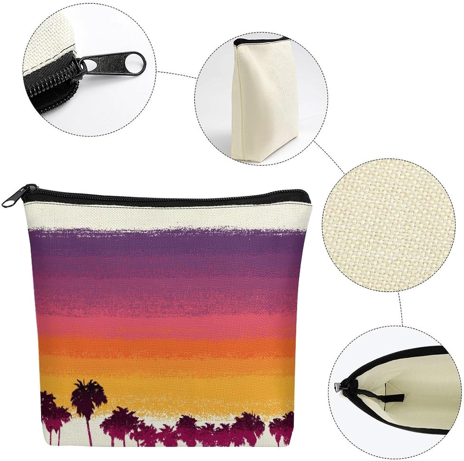 Sunset Horizon Stripes Linen Zipper Makeup Bag Portable Hand Storage Pouch Multipurpose Travel Mini Purse image 3