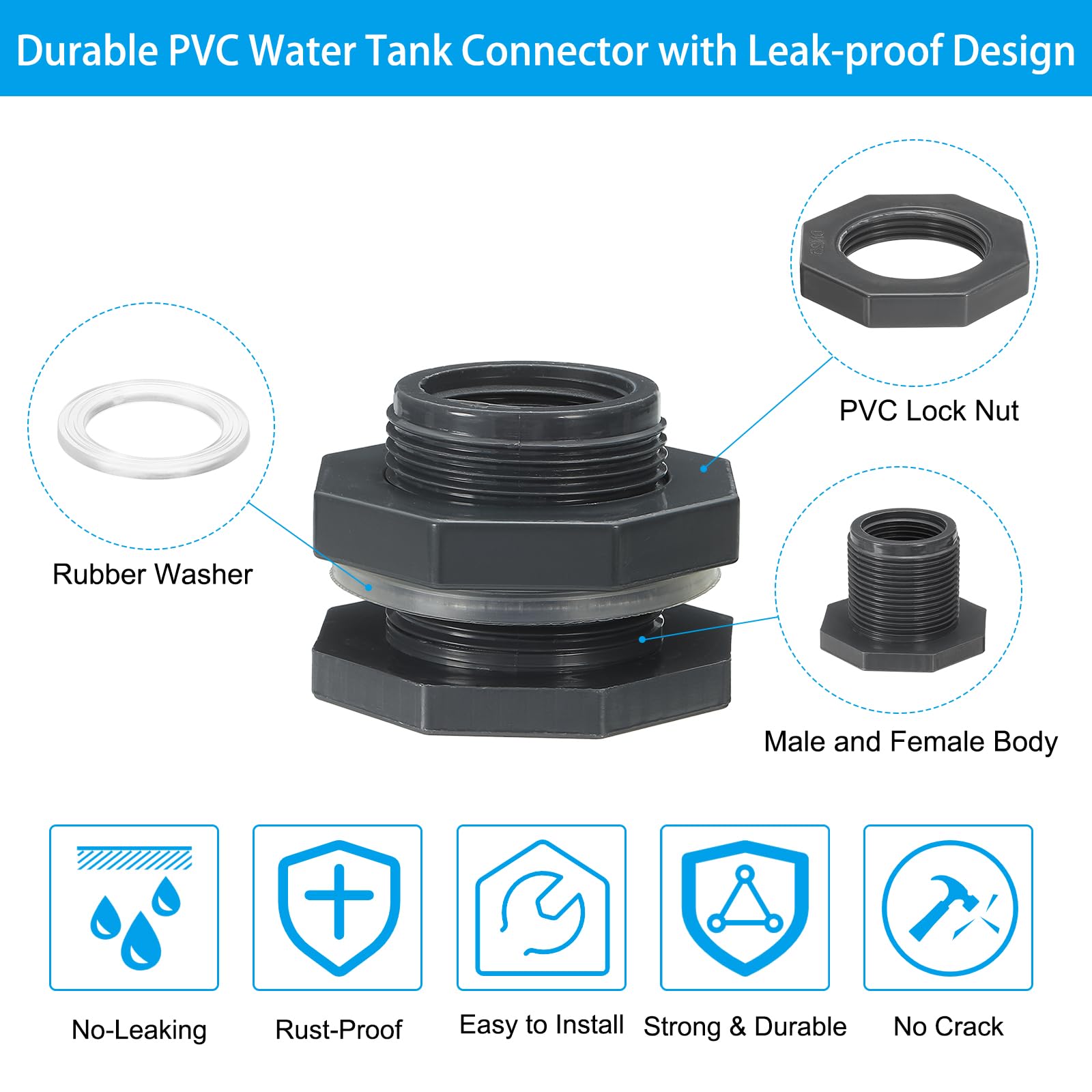 PATIKIL PVC Bulkhead Fitting 1" Female - Image 3