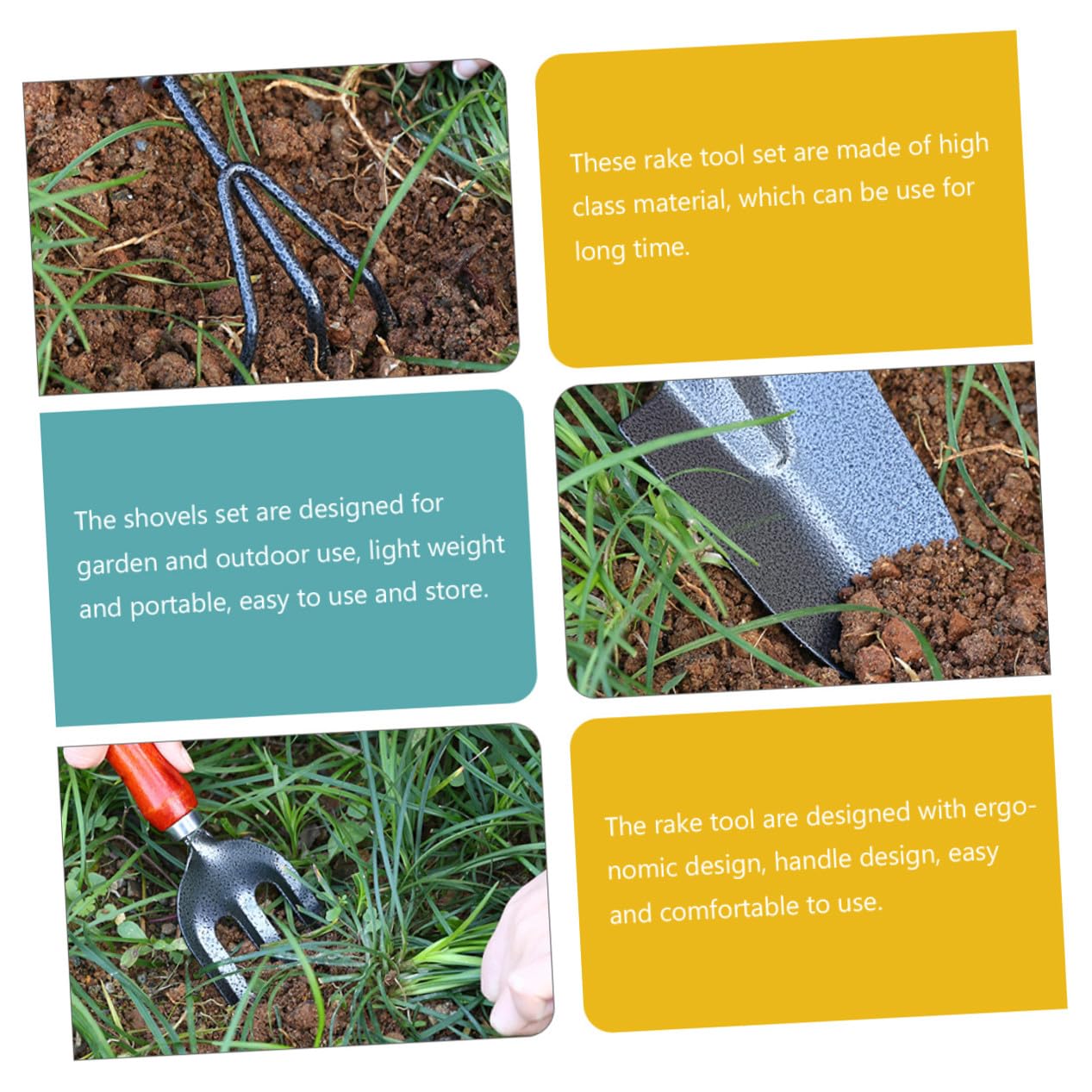 Ensemble D'outils de Jardinage Comprenant Pelle et Râteau Léger et Portable pour Ameublir et Cultiver Le Sol en Acier Inoxydable pour Jardin et Extérieur