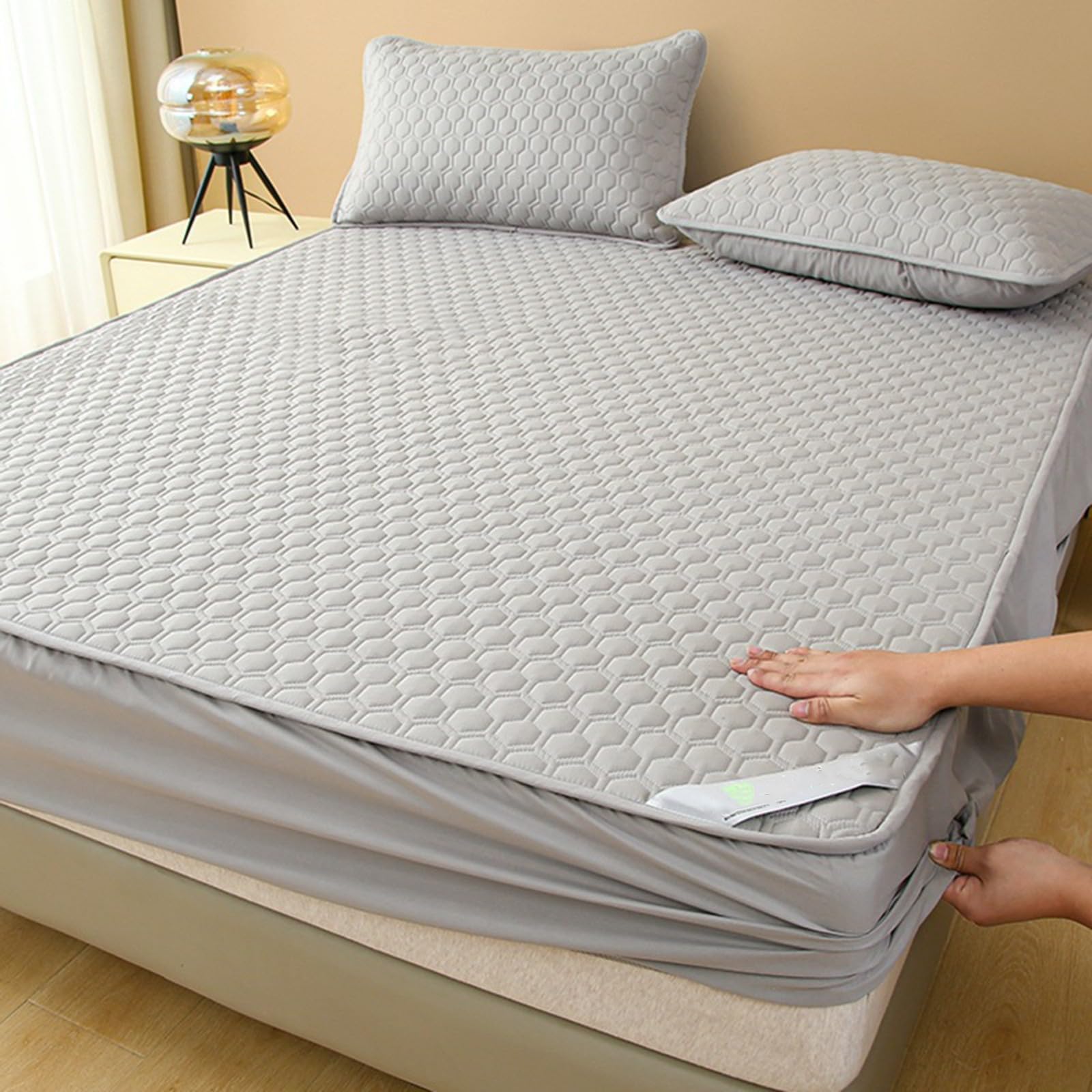 Matratzenschoner,Gestepptes Wasserdichtes Spannbettlaken,Weicher Bequemer Matratzenschoner,Matratzenauflage Für Vier Jahreszeiten,Feuchtigkeitsableitend Und Atmungsaktiv(Light Gray,150x200cm)
