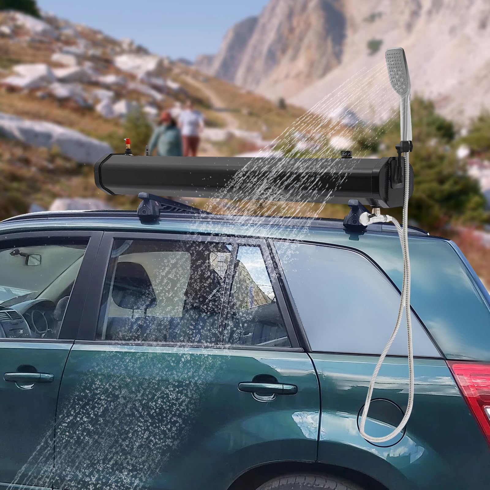COUCHO Druckwassertank für Campingdusche, Dachgepäckträger-Wassertank für Autodusche, tragbarer Offroad-Duschen-Wasserspeichertank mit Schlauchduschkopf, für Fahrzeuge, LKWs, SUV(30L(7.9gallon))