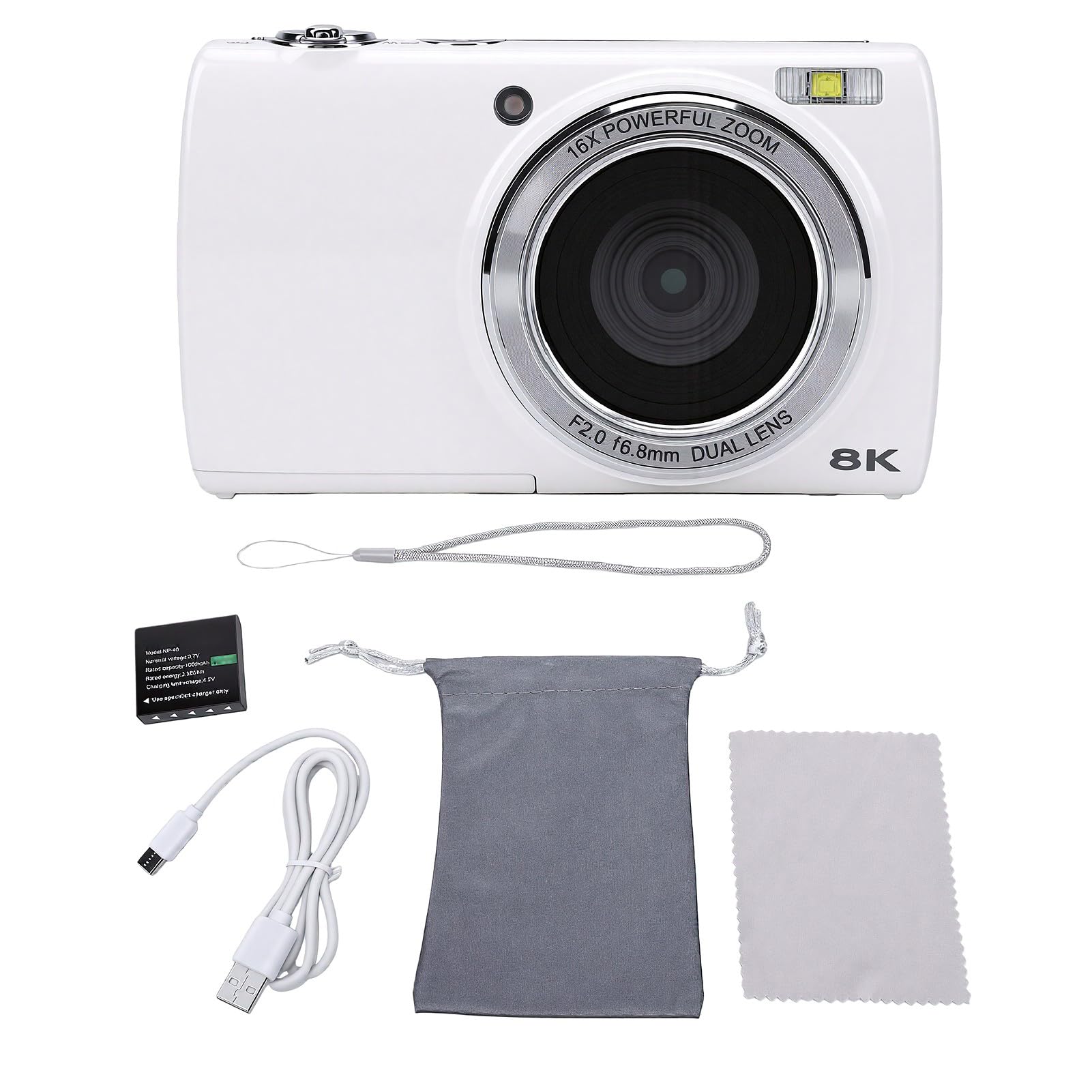 Jectse 8K-Digitalkamera, Autofokus, 48 ​​MP WiFi-Vlogging-Kamera mit Doppelobjektiv, 16-fachem Zoom, Touchscreen-Stabilisierung, Blitzlicht für Reise-Selfies
