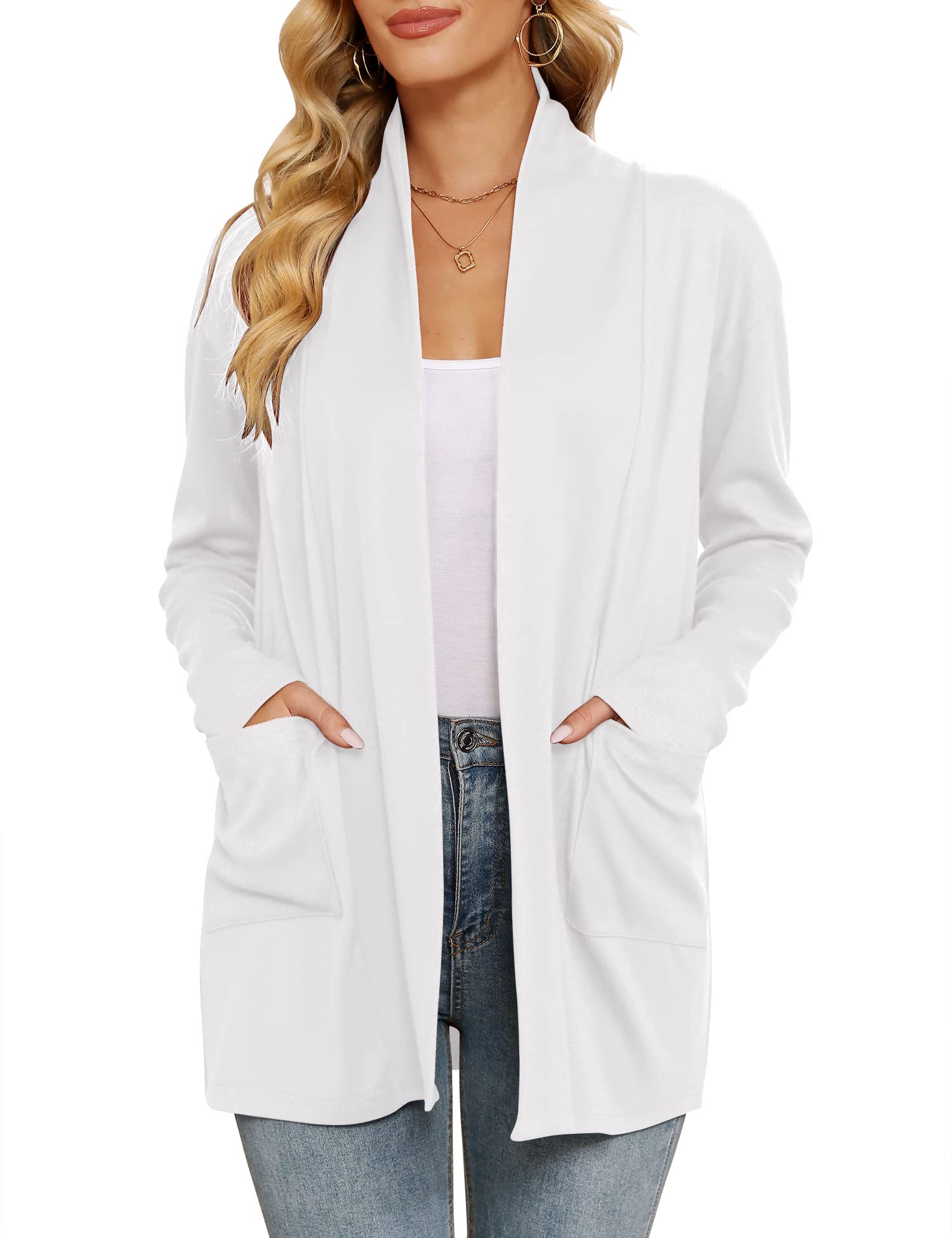 MicosonWomen's Long Sleeve Open Front Cardigan Casual Loose Lightweight Cardigans with Pockets