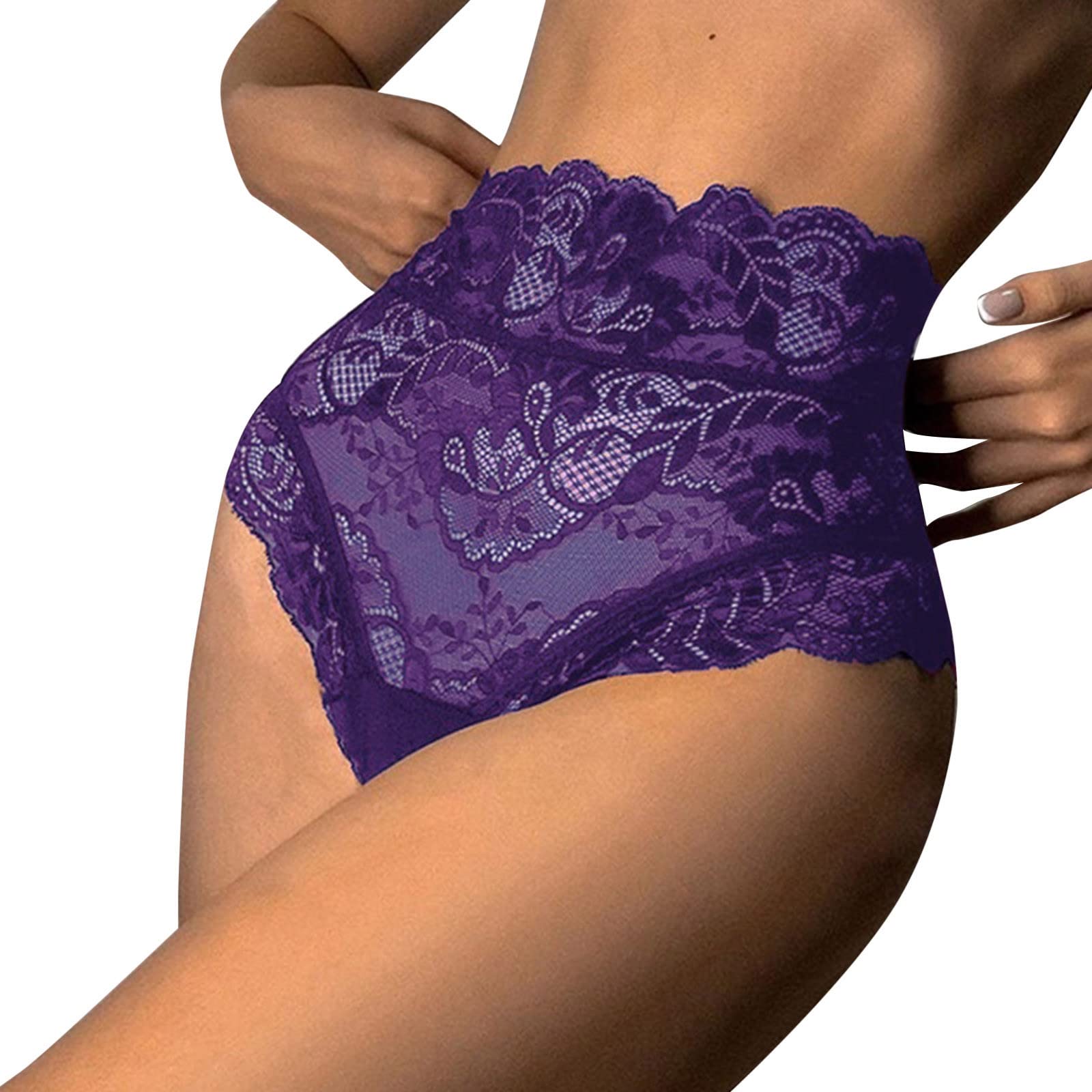 GenericWomens Panties Women Sexy Floral Lace Mesh Panties High Waist Briefs Underwear Hollow Out Transparent Plus Size Underwear Underwear Shorts for Women