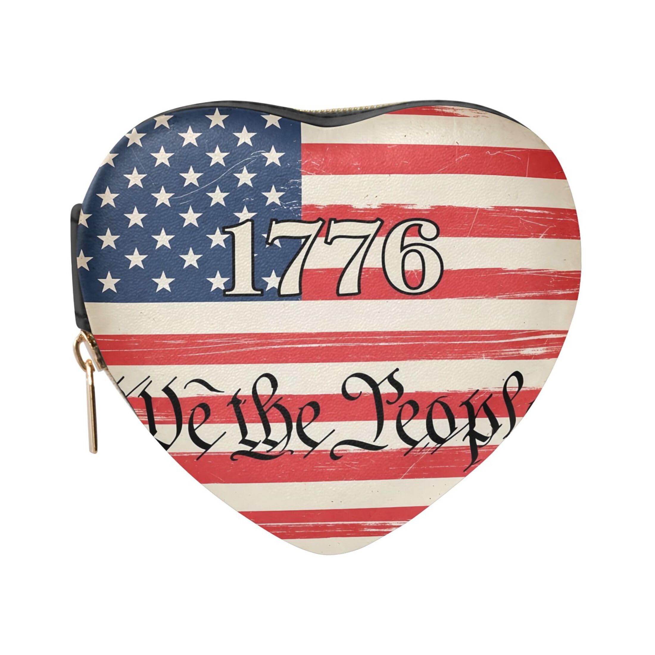 Fuauuyl American Flag Small Jewelry Box Heart-Shaped Jewelry Case, Portable Travel Organizer Bridesmaid Proposal Gift for Women Girls