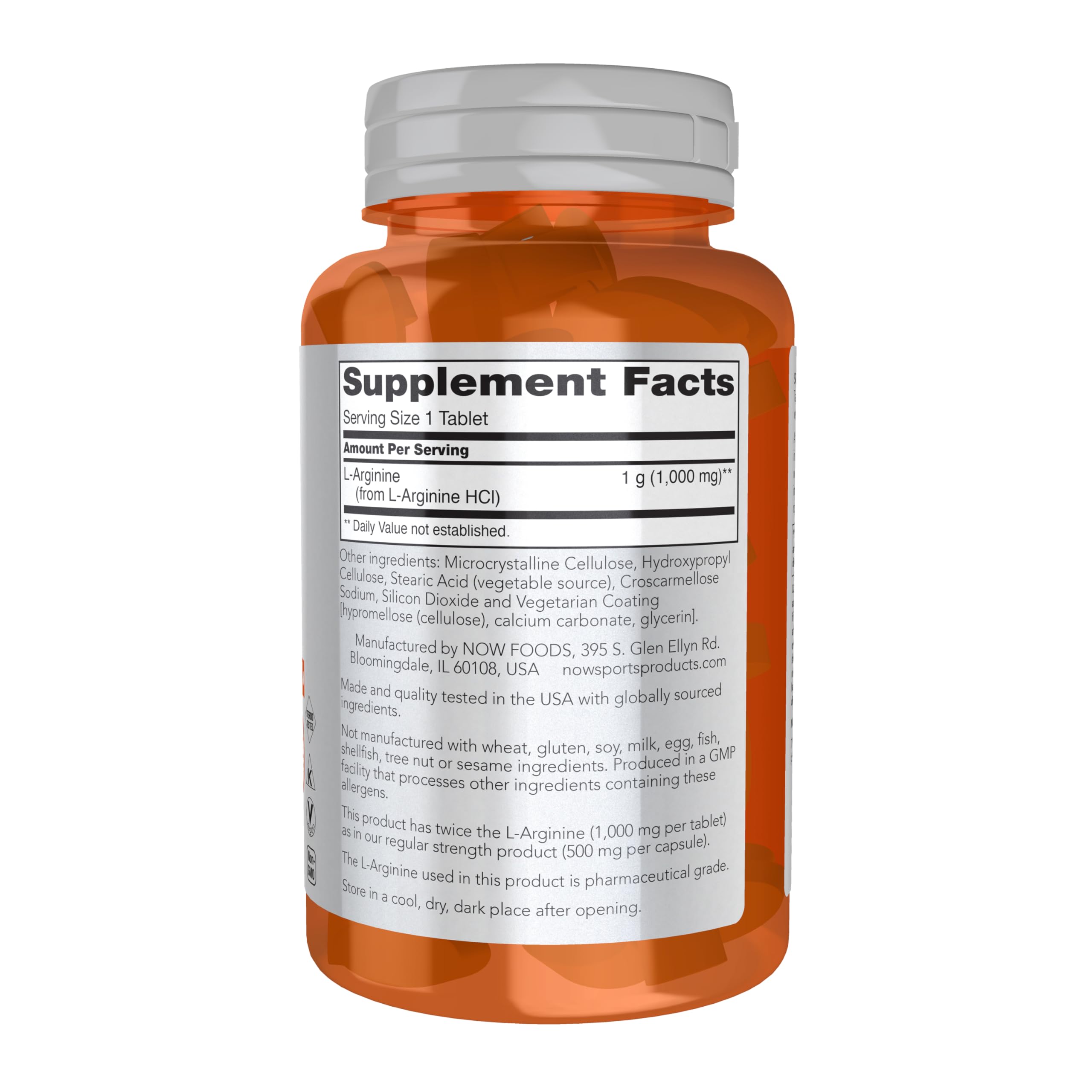 NOW Foods L-Arginine, 1000mg - 60 tablets