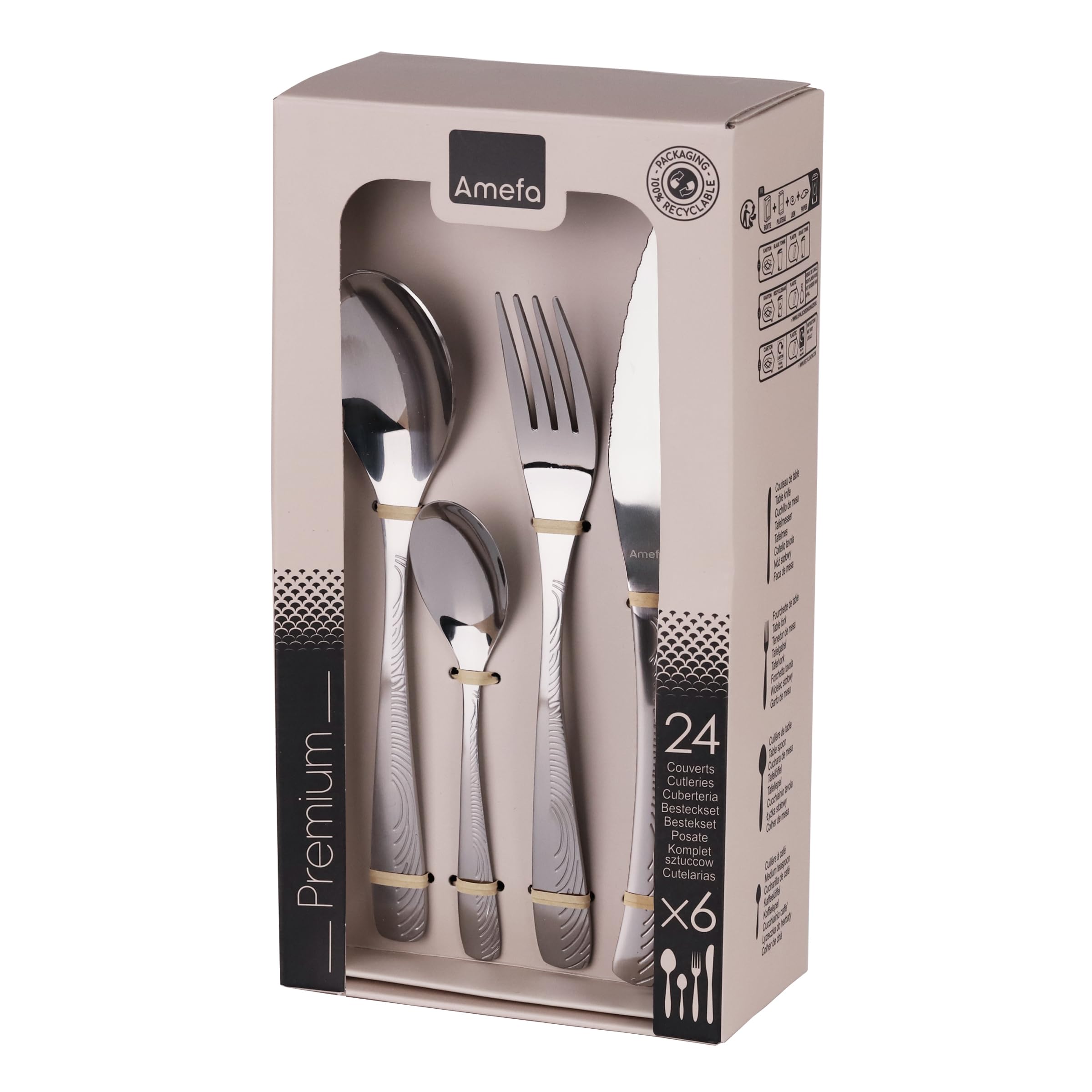 AMEFA Empreinte Ménagère 24 couverts acier inox 18/0 Pour 6 personnes, Inox