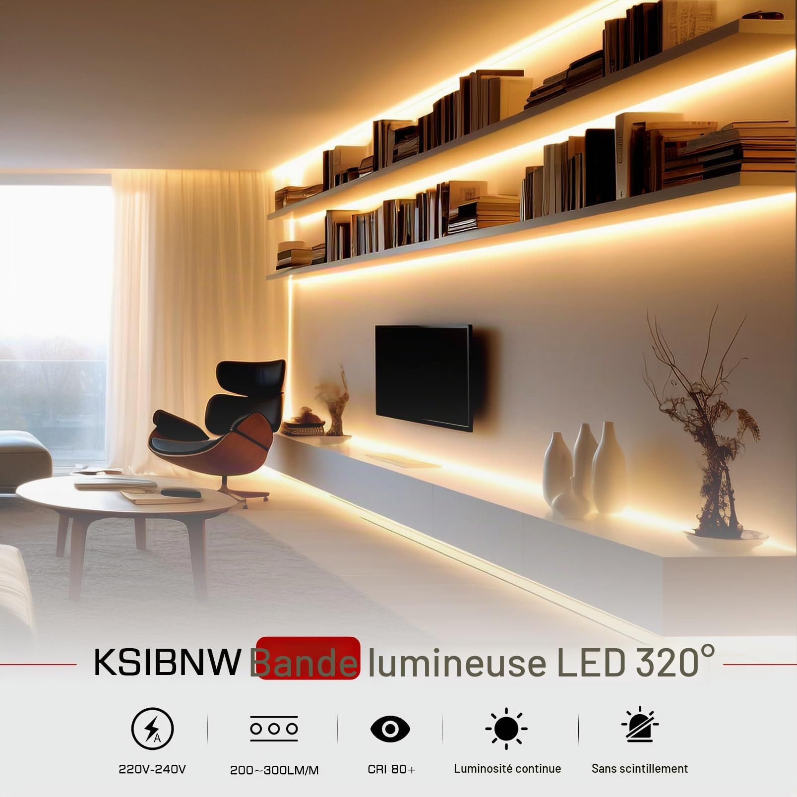 KSIBNW Ruban LED Néon Exterieur 10M Blanc Chaud, 220V LED Chambre Bande Lumière Intérieur Étanche IP65 Lueur à 320° Bandeau Lumineuse 120 LEDs/M Découpable Souple Corde pour Maison, Salon, Cuisine