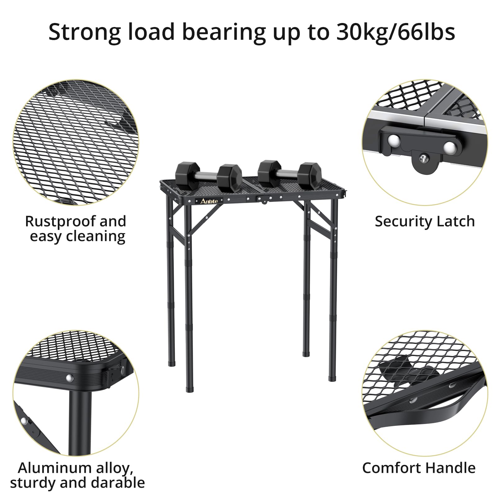 Mesa plegable para parrilla, mesa de campamento de aluminio con altura máxima de 27.5 pulgadas, mesa de picnic al aire libre, ligera, asa portátil para viajes, cocina, barbacoa, picnic, 22.8 x 4