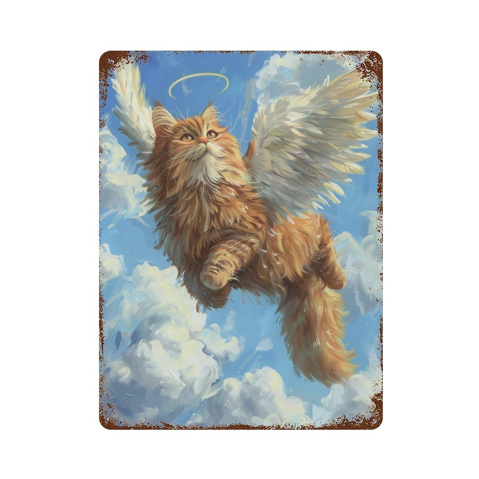 Garage Style Angel Cat in Heaven Rustic Tin Plaque 15.7"x11.8", Vintage Wall Decor for Bar And Workshop