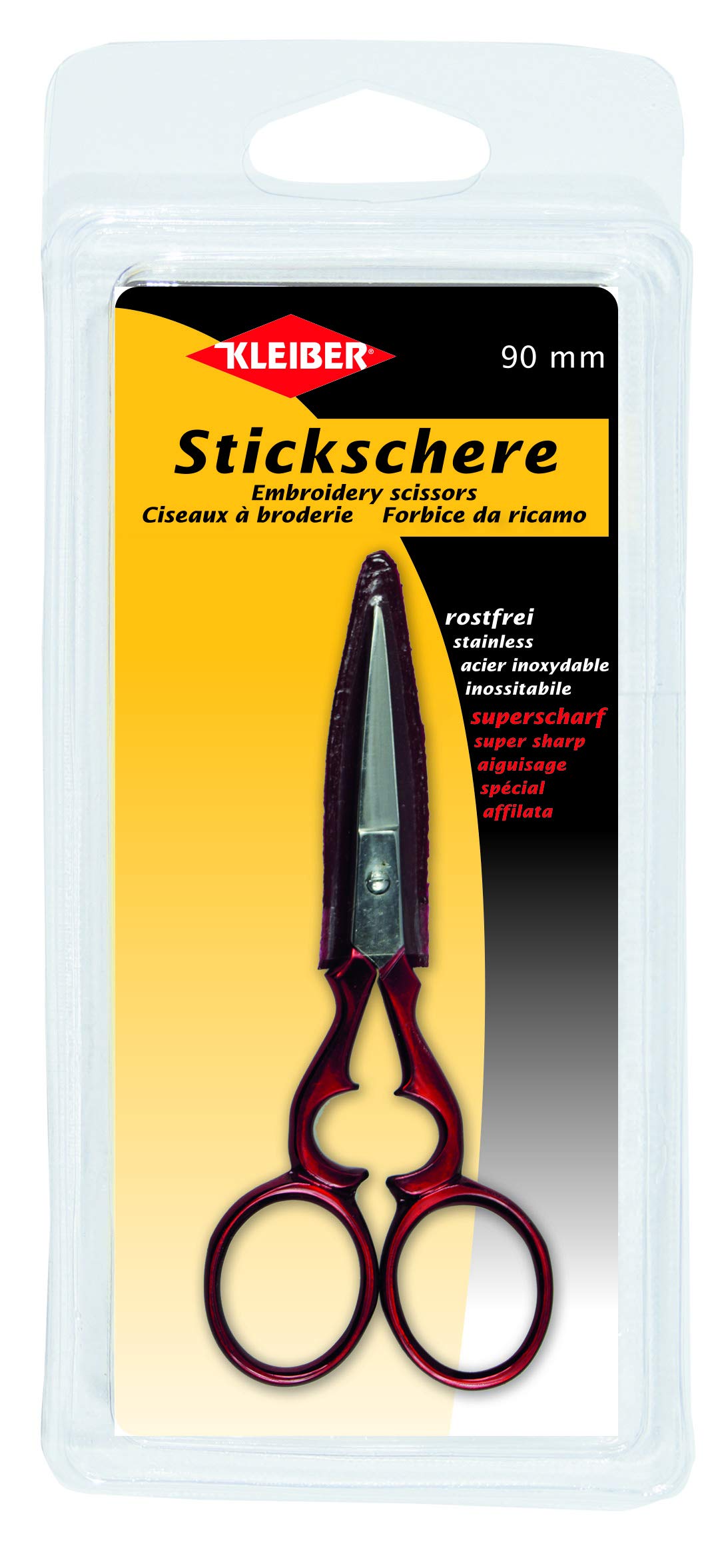 Kleiber Red Embroidery Scissors With Protective Cover ,,90Mm